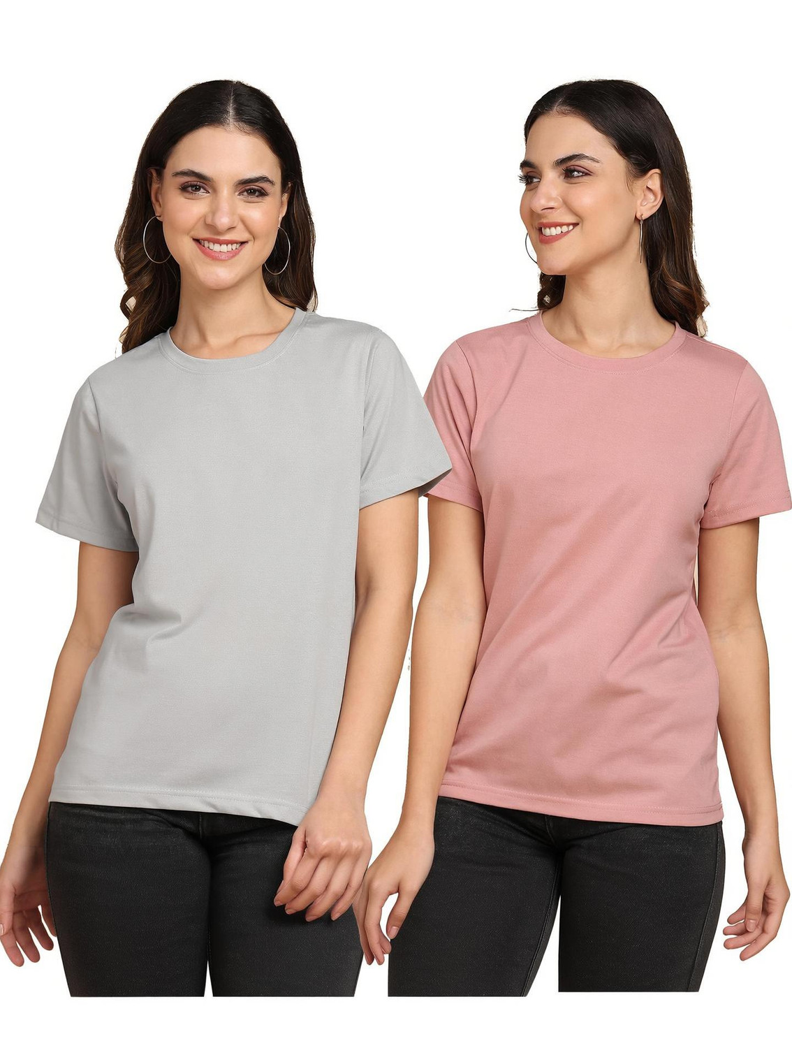 Image of ZentWorld Pack of 3 Women Printed Round Neck Cotton Blend Multicolor T-Shirt