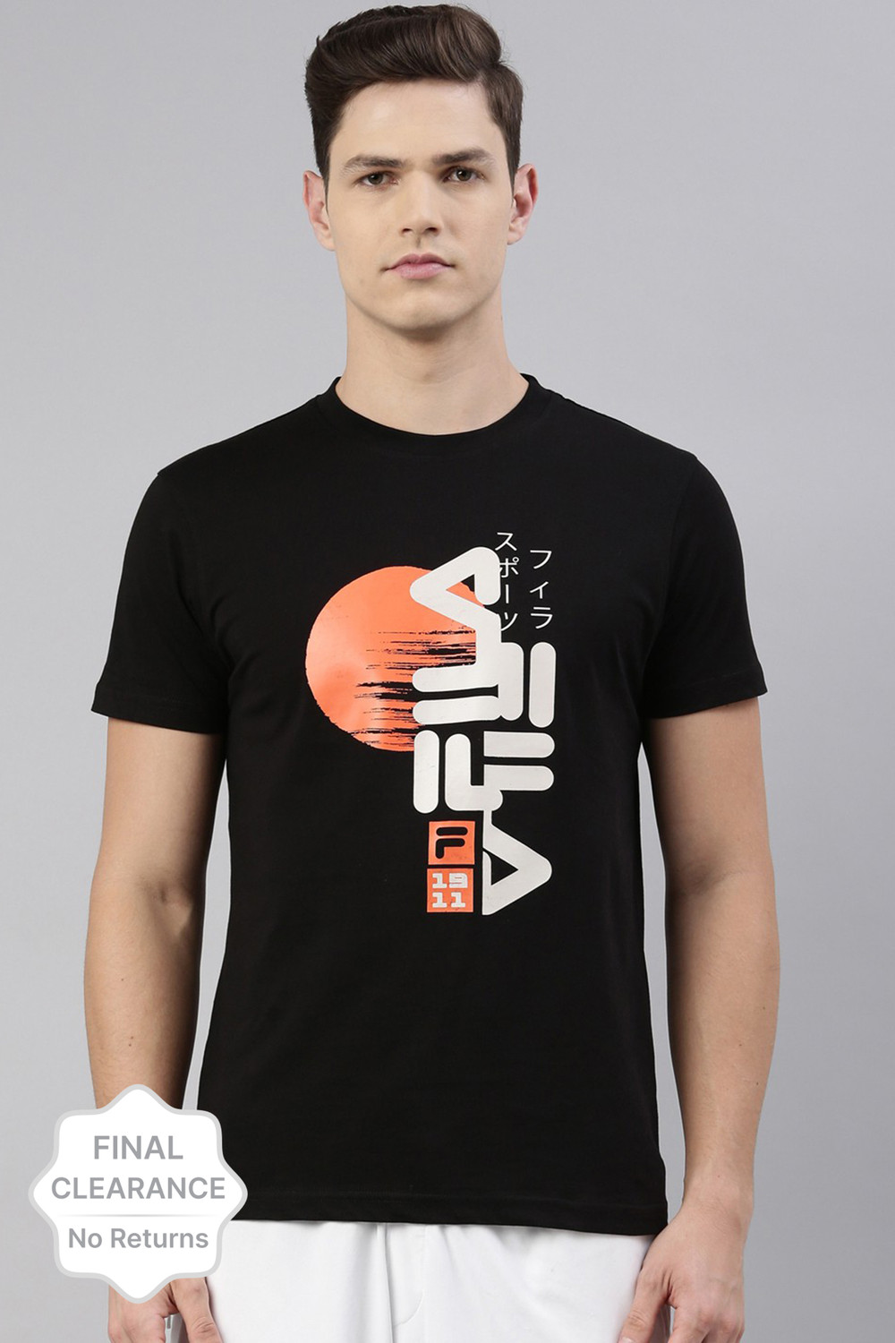 FILA Printed Typography Men Round Neck Black T Shirt Price History