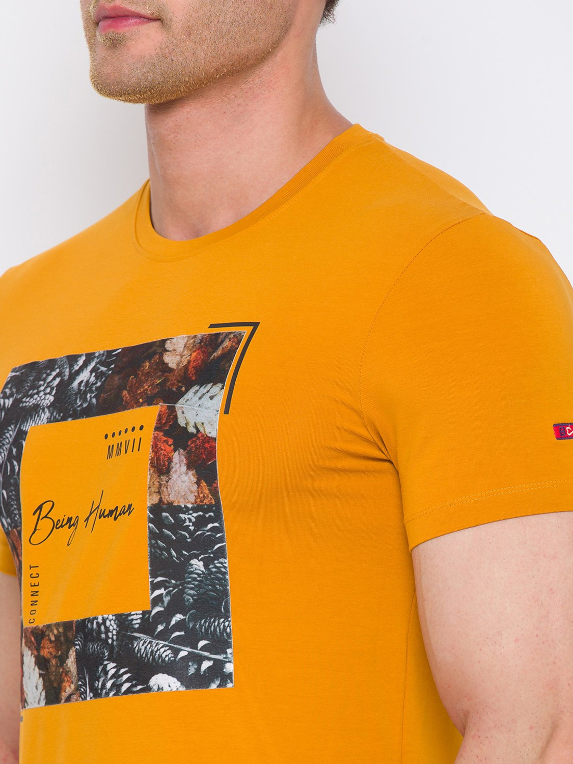 Image of BEING HUMAN Self Design Men Round Neck Brown T-Shirt