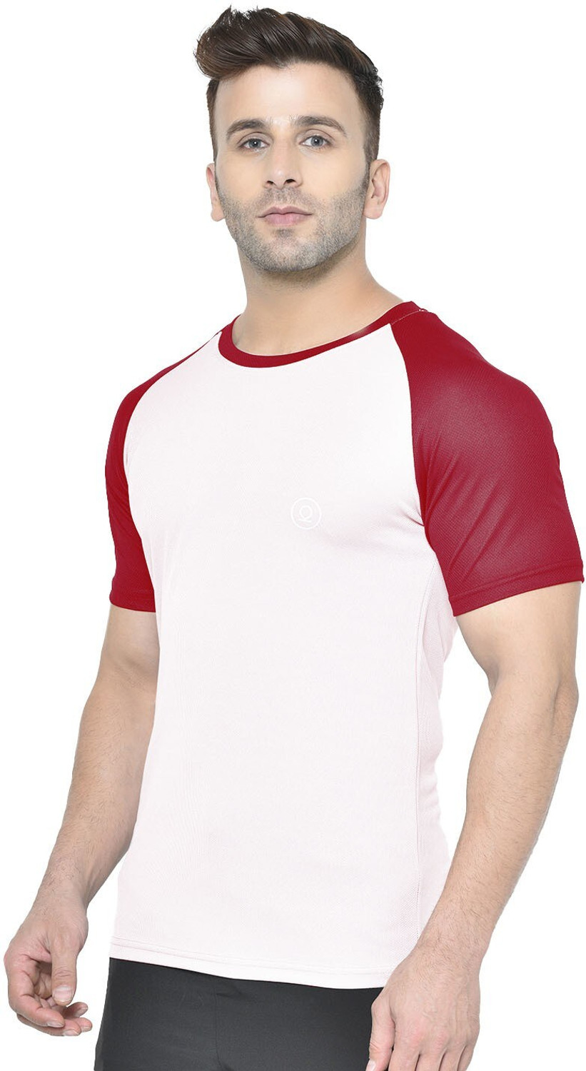 Image of CHKOKKO Men Colorblock Round Neck Polyester White T-Shirt