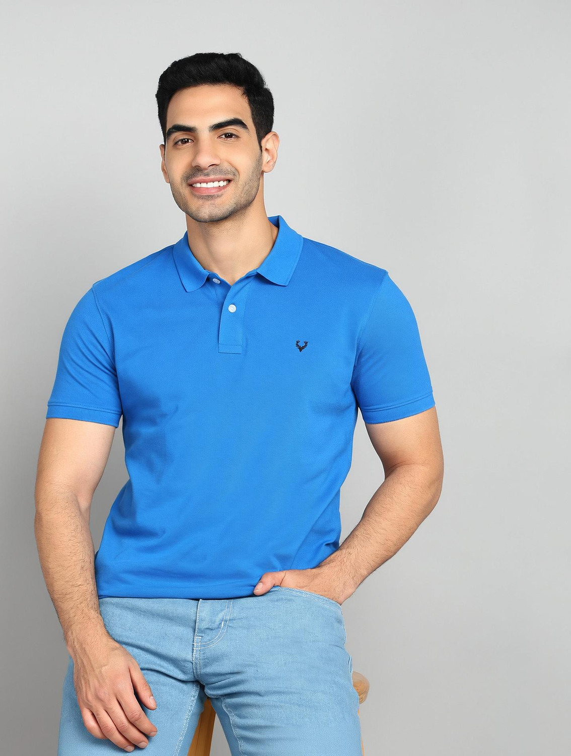 Allen Solly Solid Men Polo Neck Blue T-Shirt