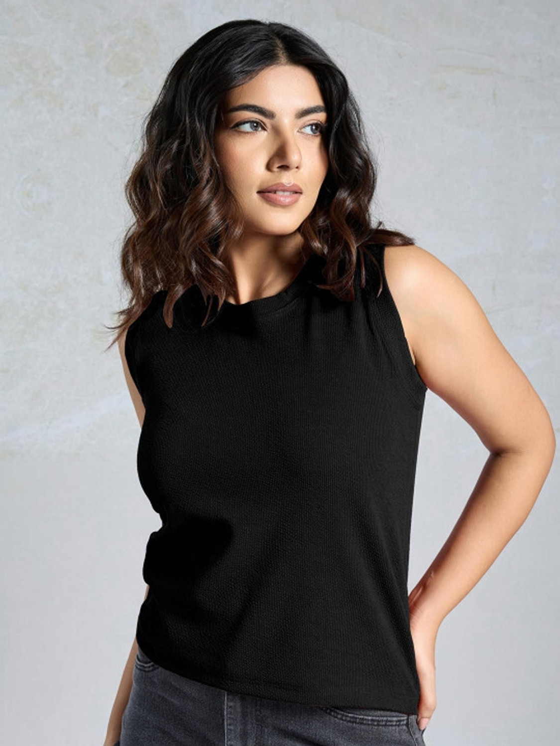Image of METRONAUT Casual Sleeveless Printed Women Black Top