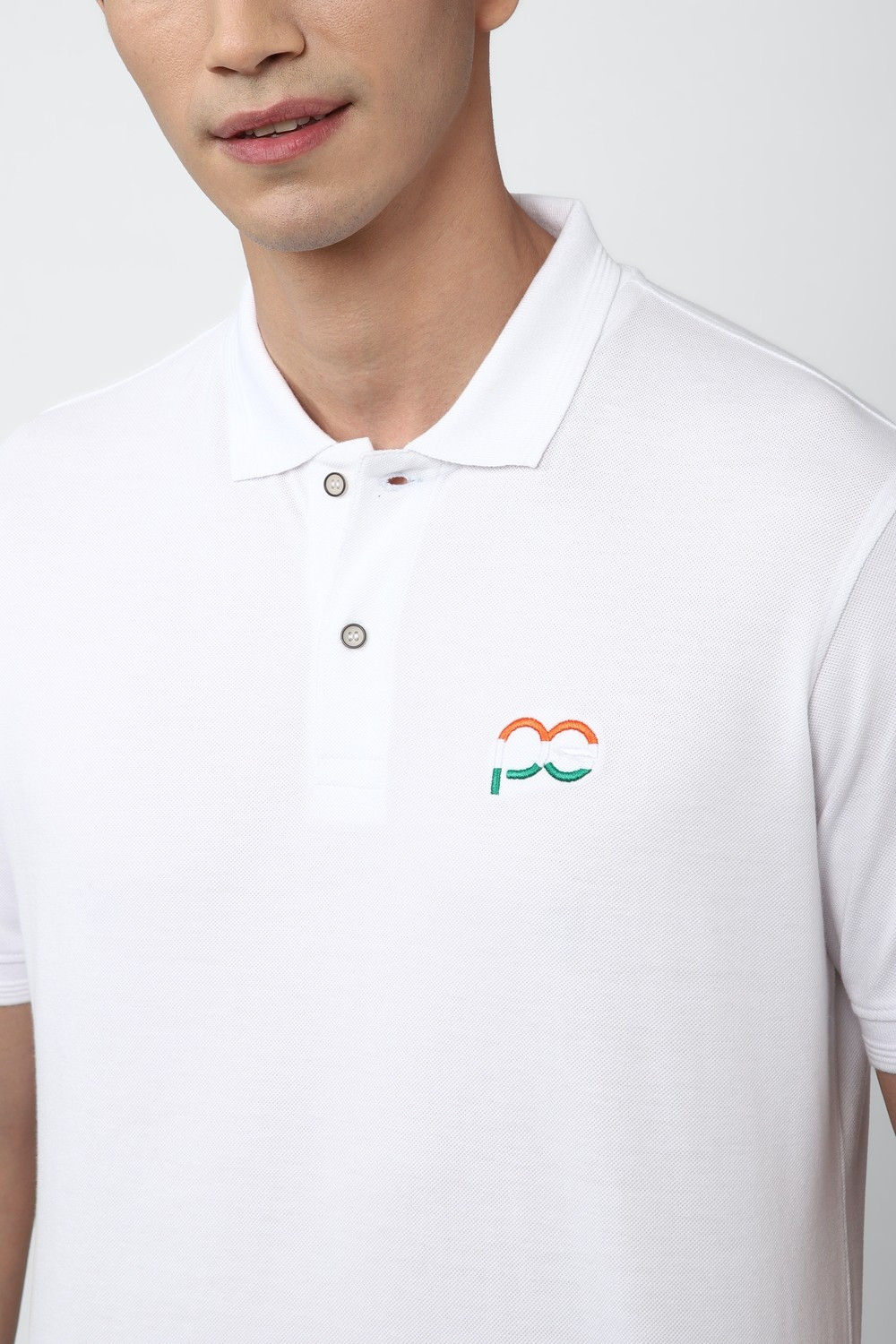 Image of PETER ENGLAND Solid Men Polo Neck White T-Shirt