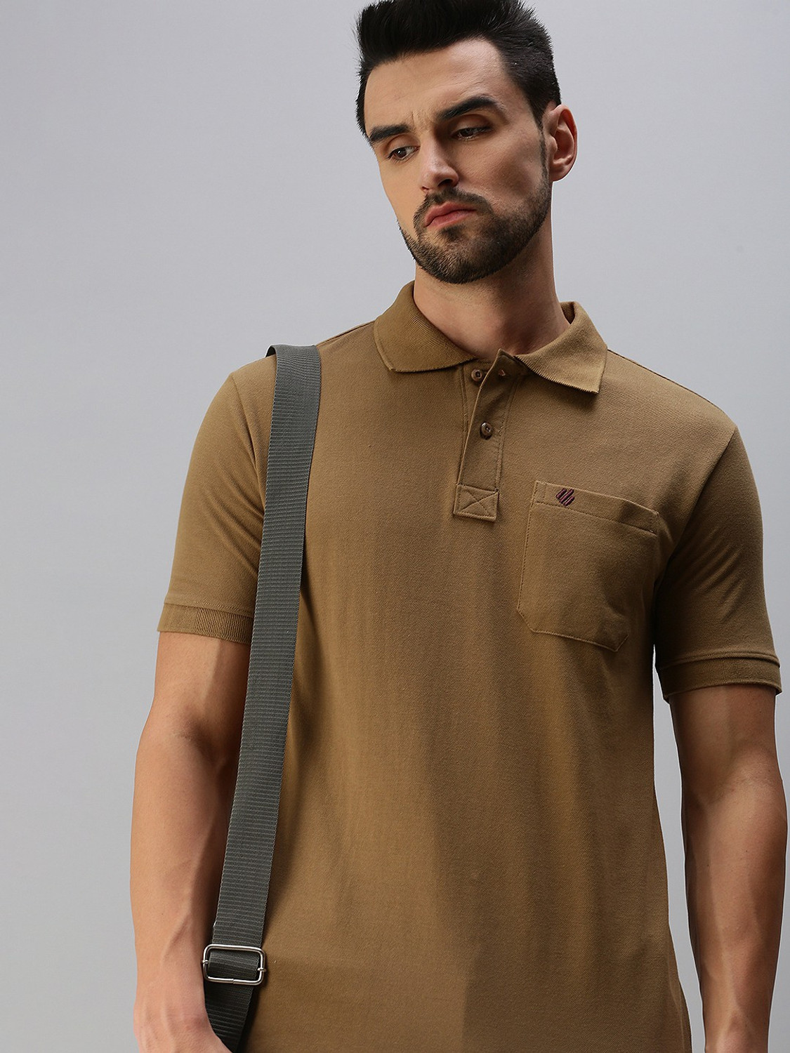 Image of ONN Solid Men Polo Neck Brown T-Shirt