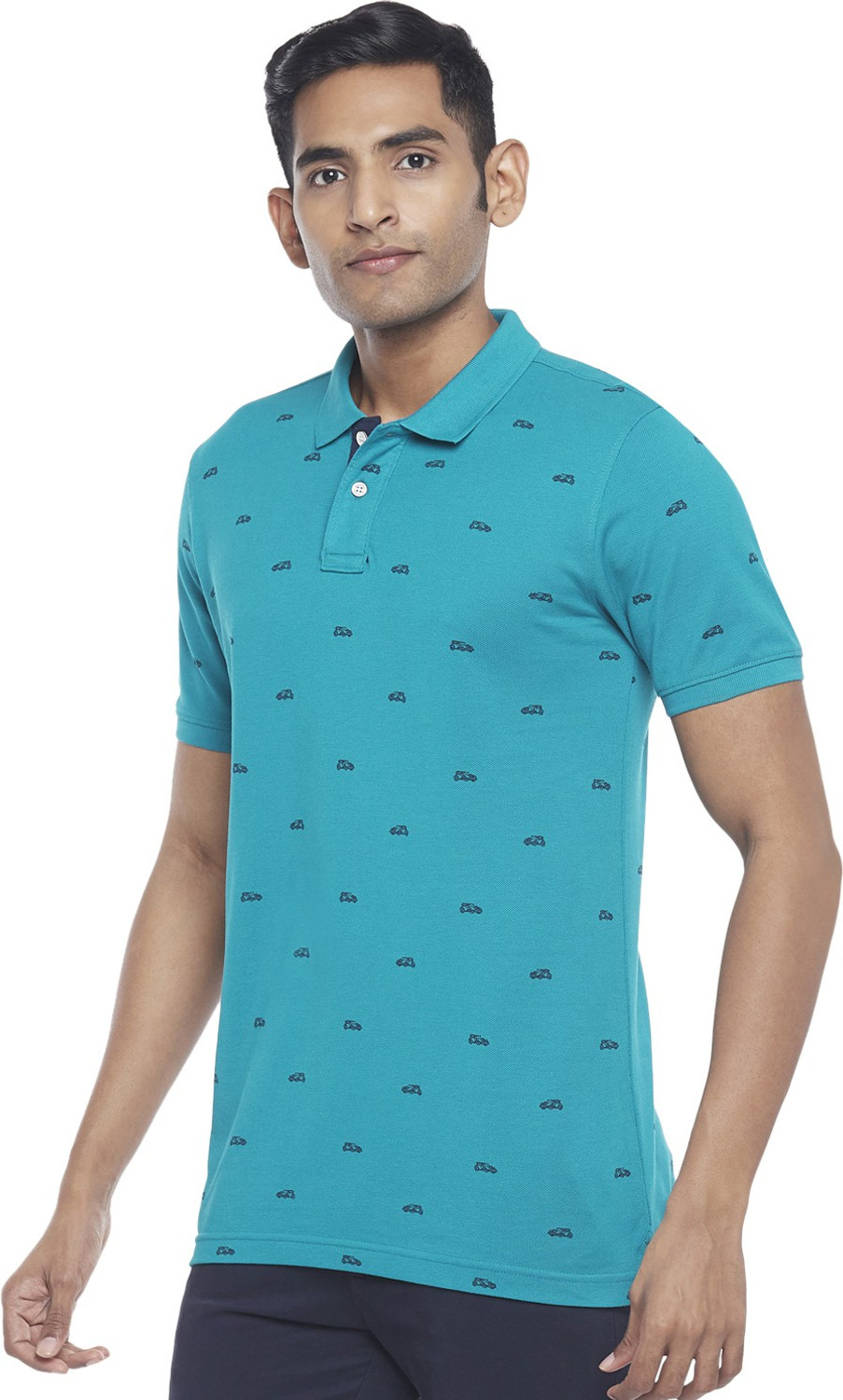 Image of Byford by Pantaloons Printed Men Polo Neck Blue T-Shirt