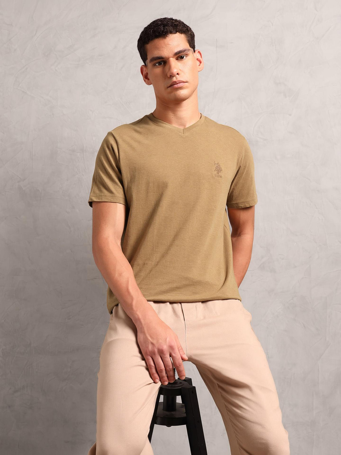 Image of CANTABIL Men Solid Polo Neck Polycotton Yellow T-Shirt