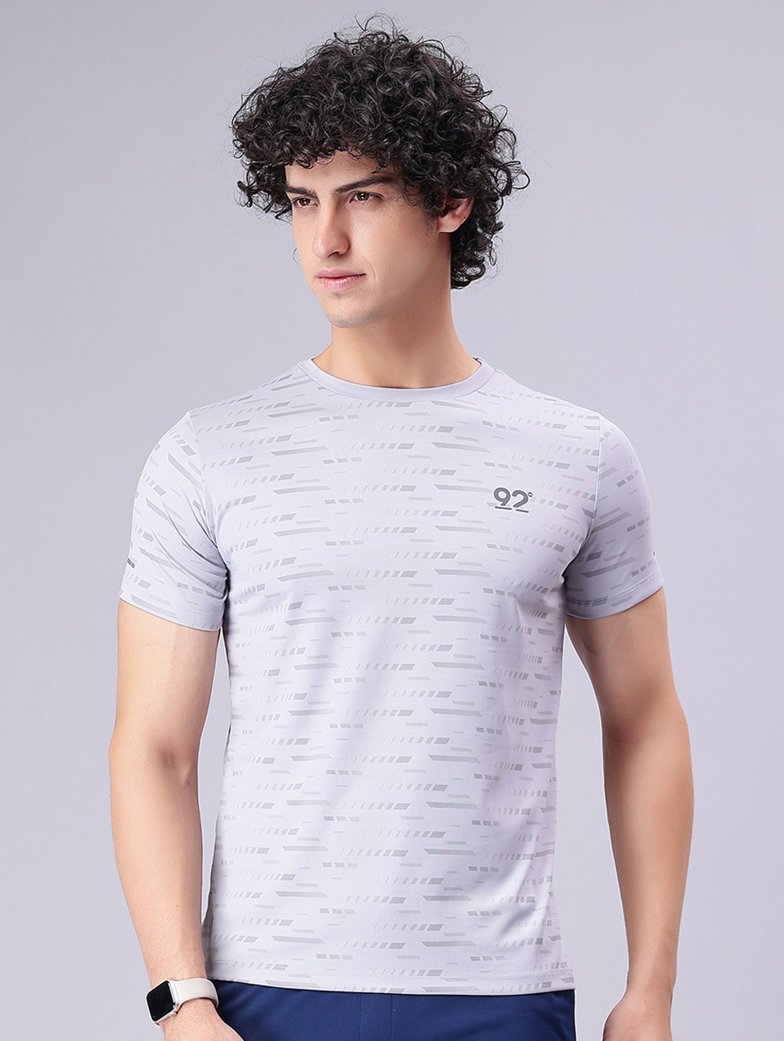 Image of BOOM BAAM Men Self Design Round Neck Polycotton Grey T-Shirt