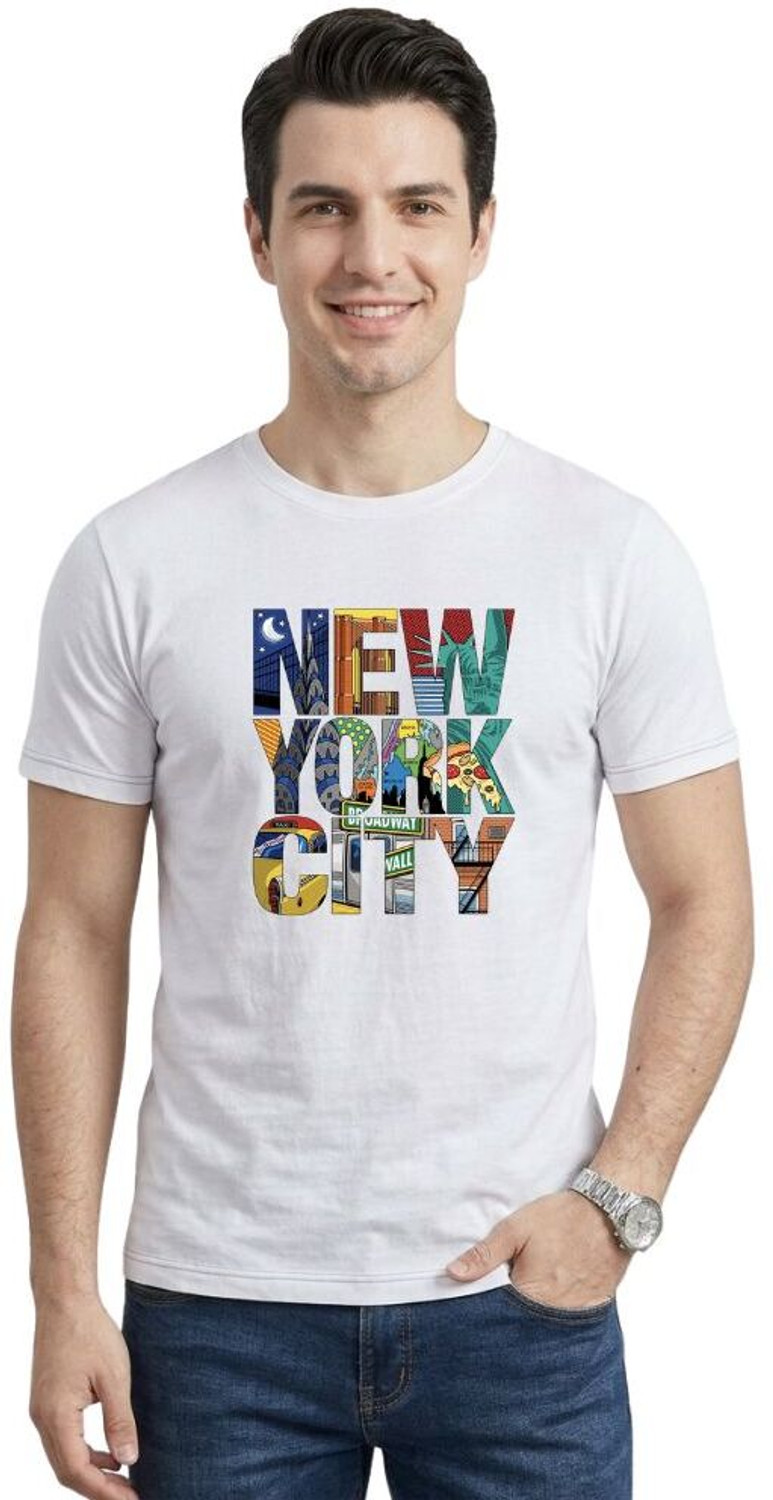 Image of LGGARMENTS Men Printed Round Neck Cotton Blend Black T-Shirt