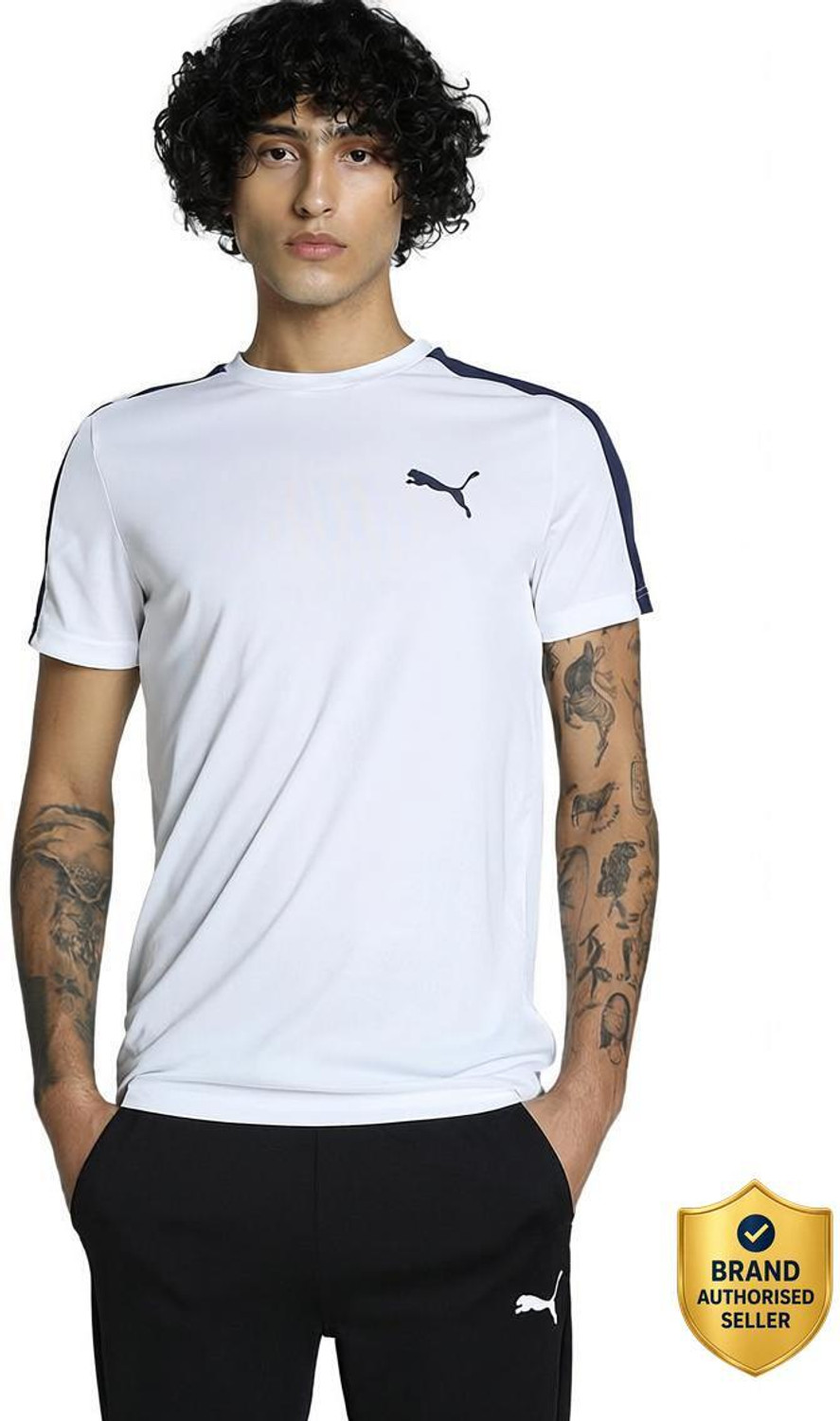 PUMA Solid Men Crew Neck White T-Shirt