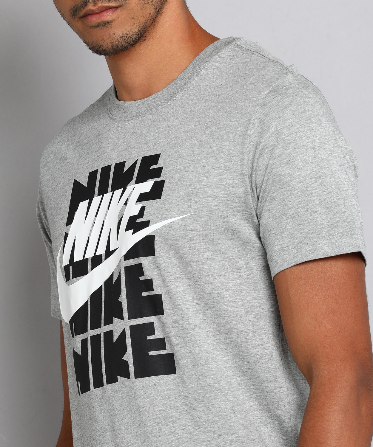 Image of NIKE Typography Men Round Neck Grey T-Shirt