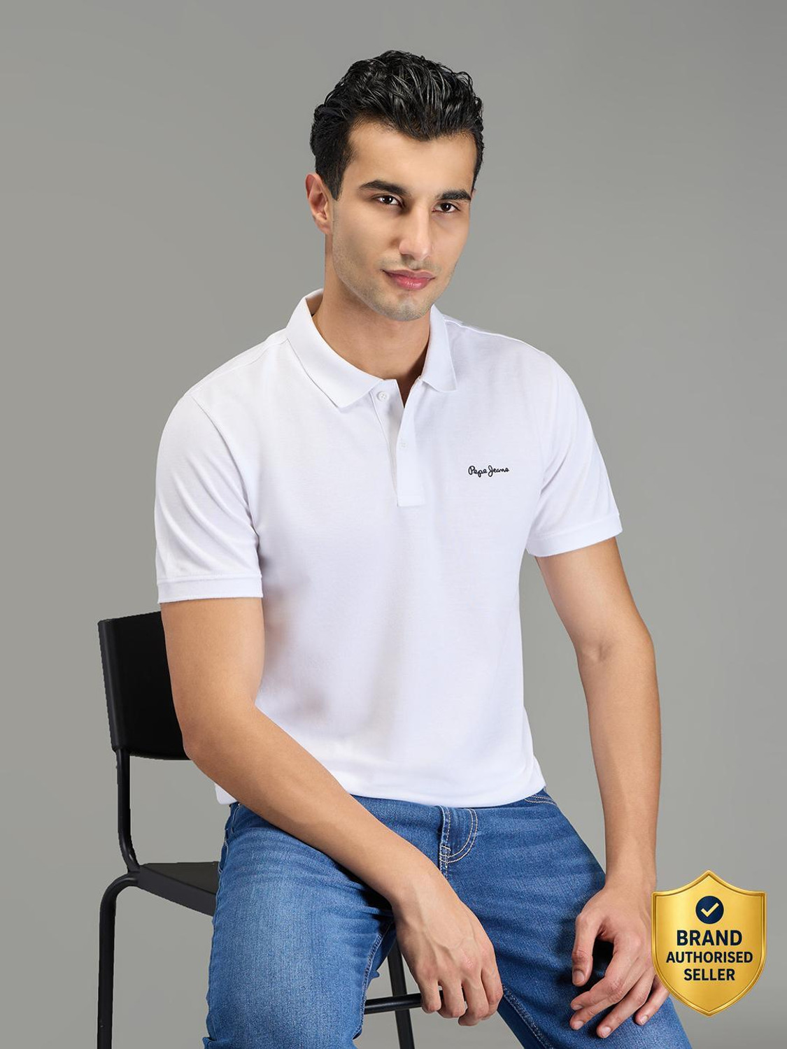 Men Self Design Polo Neck Polycotton White T-Shirt