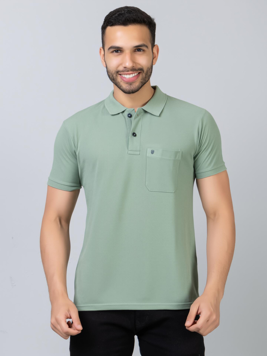 Image of Classic Polo Men Solid Polo Neck Cotton Blend Grey T-Shirt