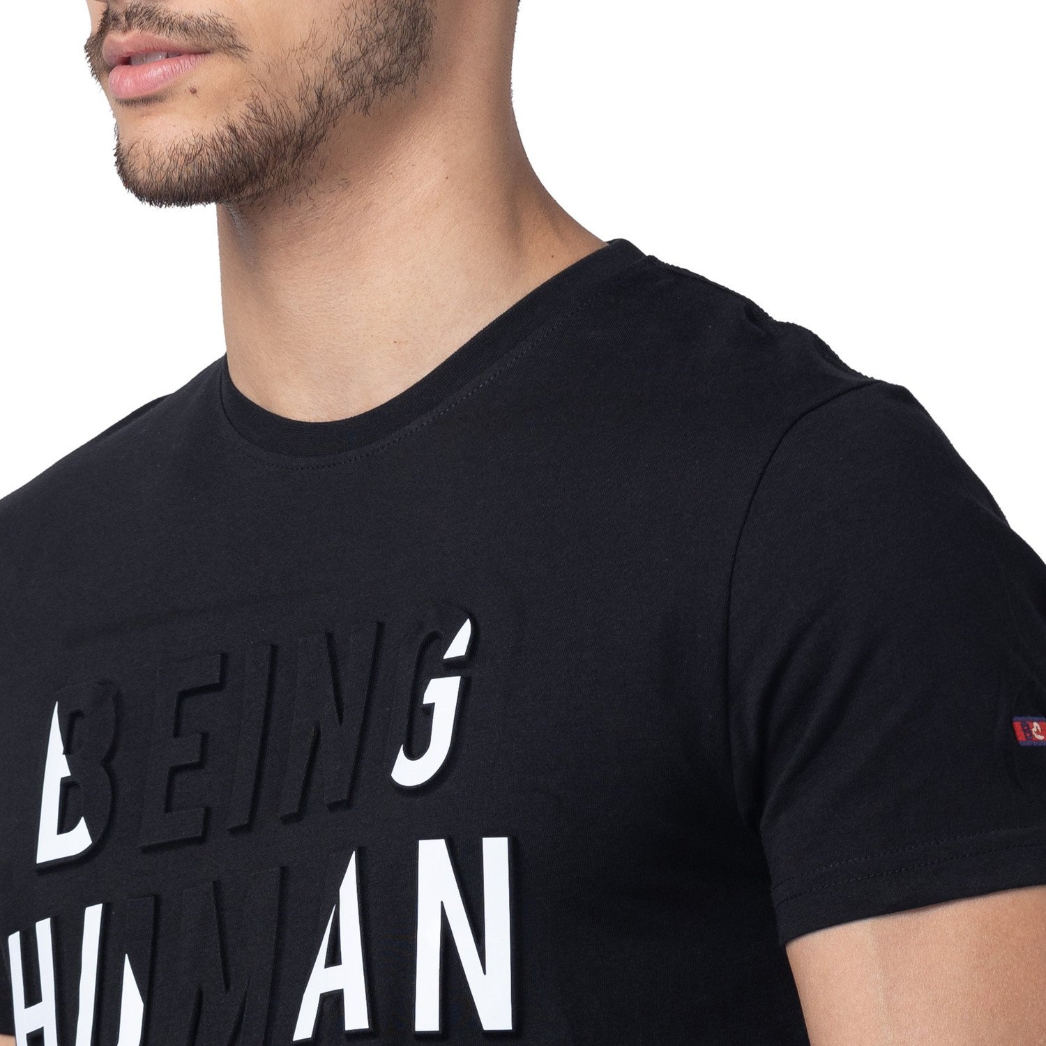 Image of BEING HUMAN Solid Men Round Neck Black T-Shirt