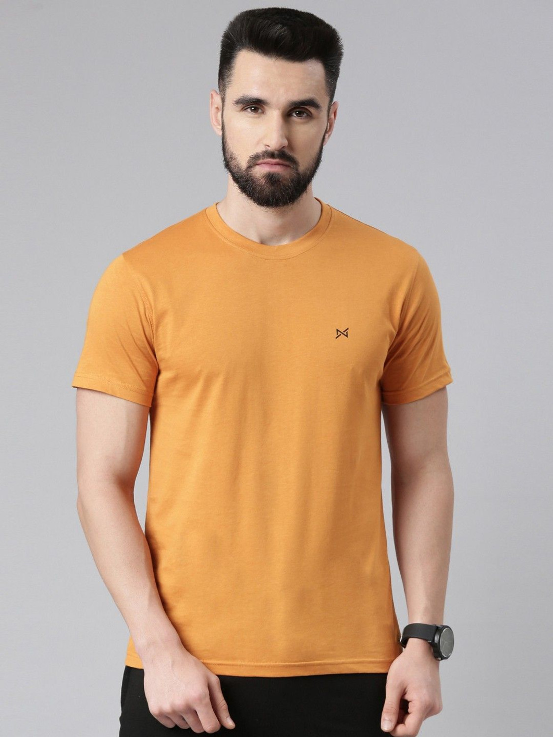 Image of Force NXT Pack of 2 Men Solid Round Neck Pure Cotton Orange, Green T-Shirt