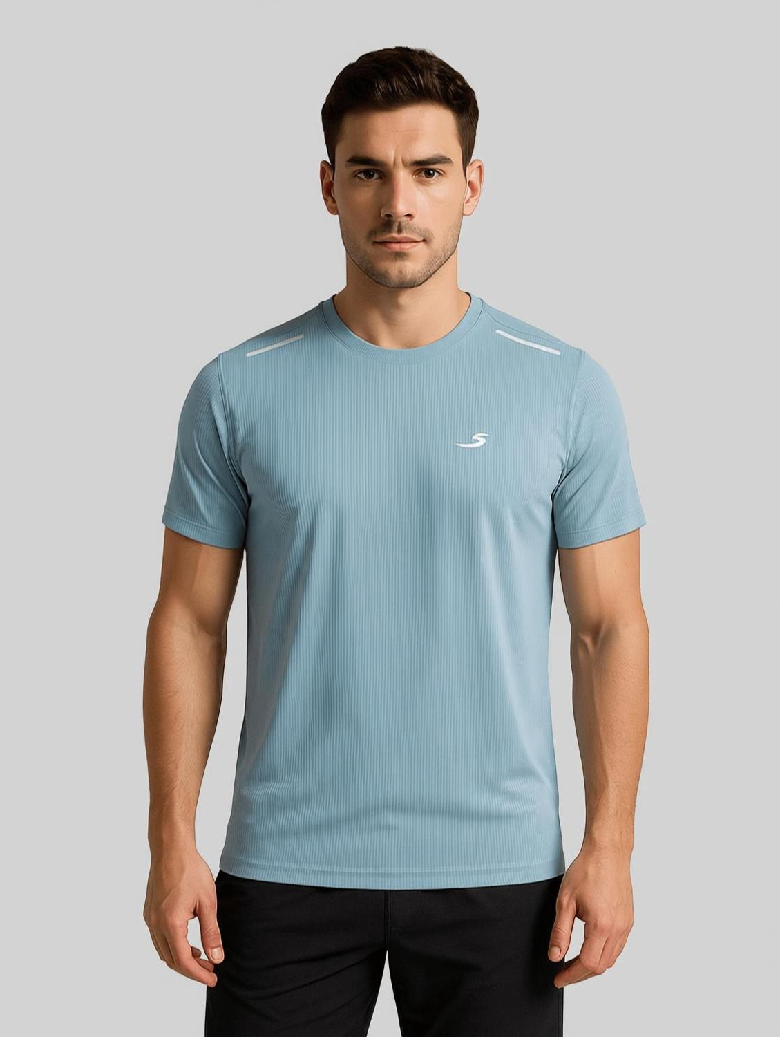 Image of V-MART Men Solid Round Neck Cotton Blend Blue T-Shirt