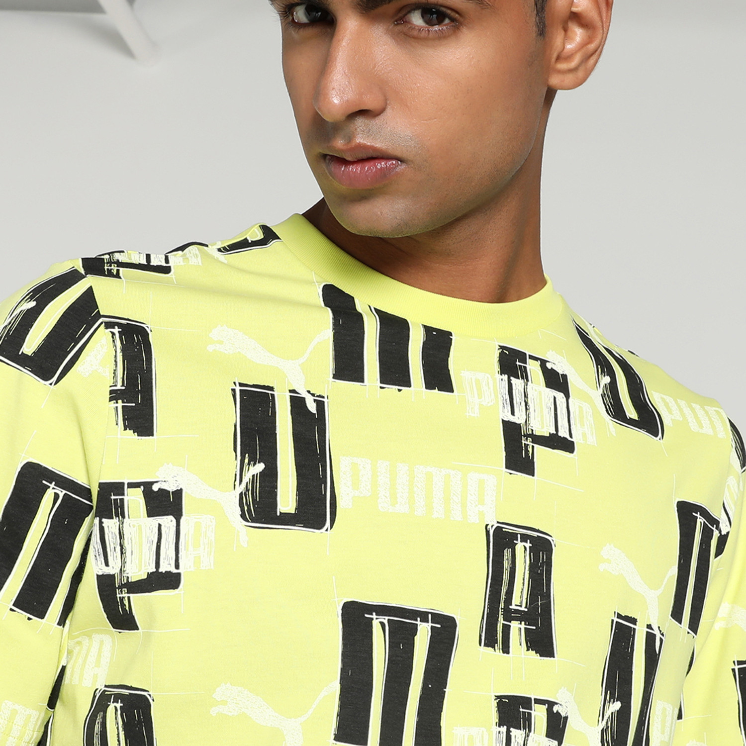 Image of PUMA Men Printed Crew Neck Pure Cotton Green T-Shirt