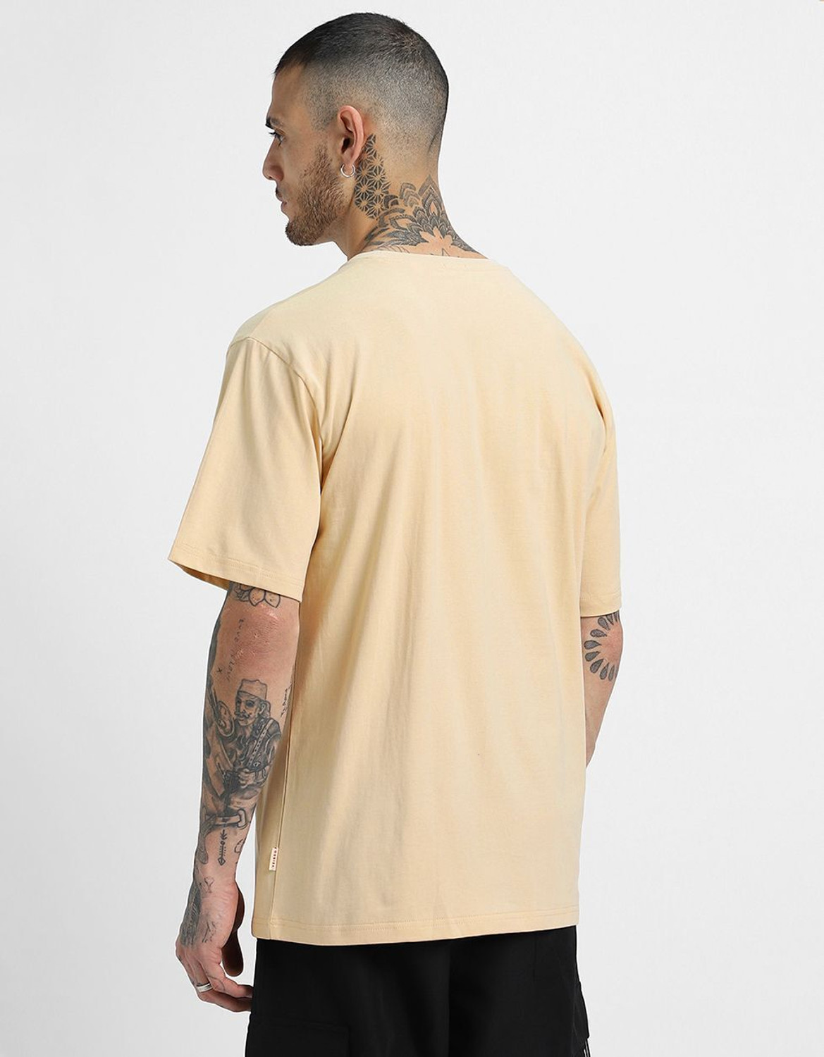 Image of Veirdo Pack of 3 Oversized Men Solid Round Neck Pure Cotton Multicolor T-Shirt