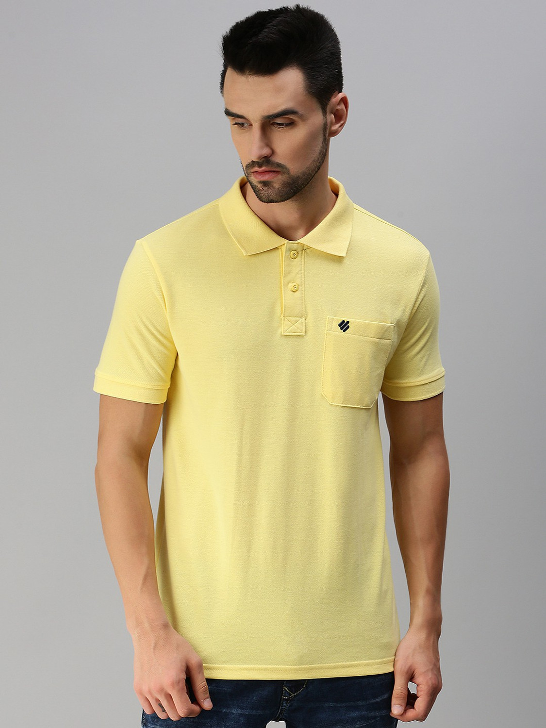 Image of ONN Solid Men Polo Neck Yellow T-Shirt