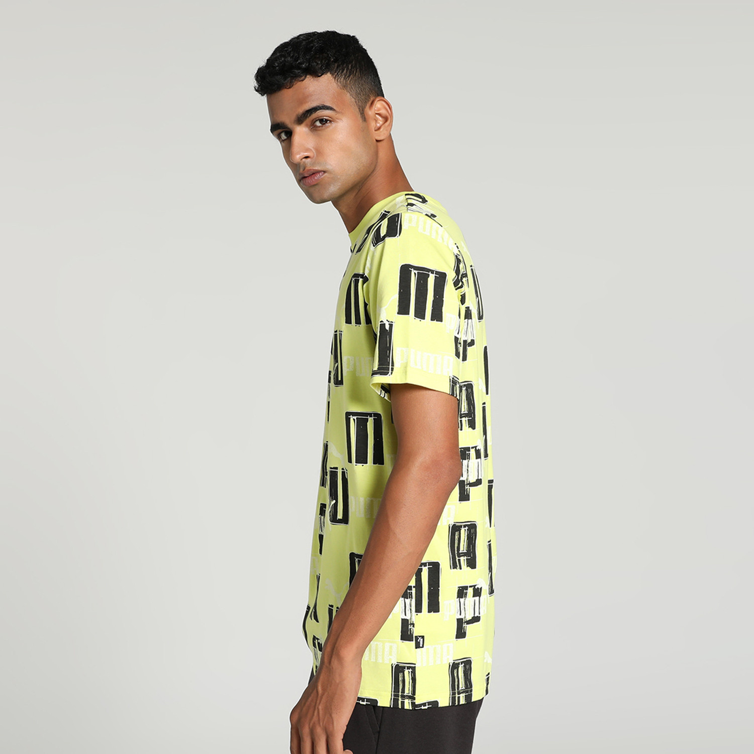 Image of PUMA Men Printed Crew Neck Pure Cotton Green T-Shirt