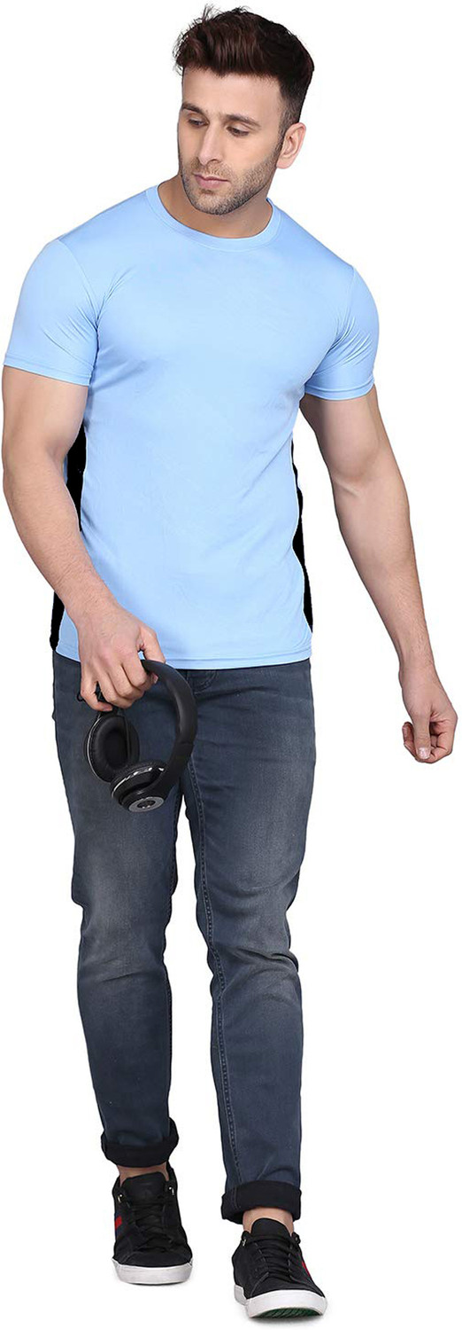 Image of UDI n ADI Solid Men Round Neck Navy Blue, Black T-Shirt