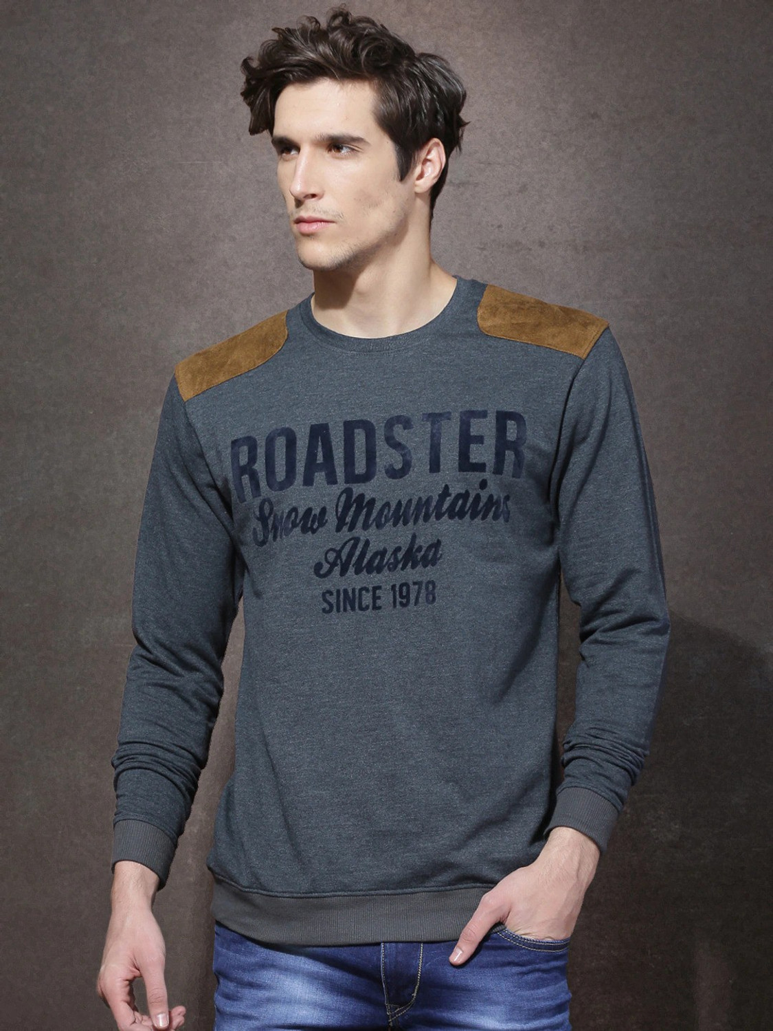 Printed Men Round Neck Grey T-Shirt