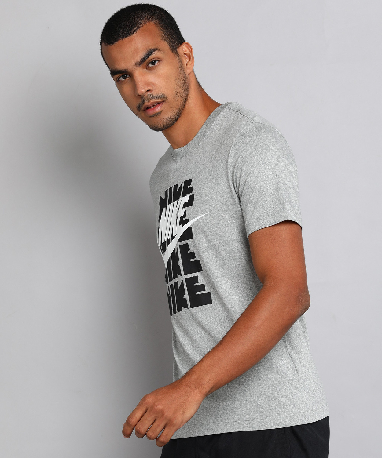 Image of NIKE Typography Men Round Neck Grey T-Shirt