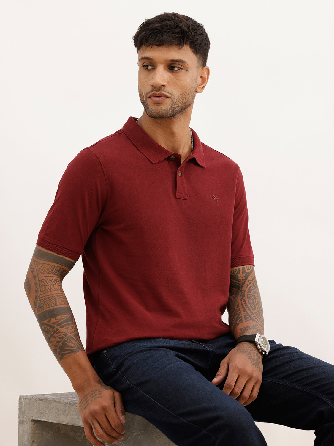 Image of CANTABIL Men Solid Polo Neck Polycotton Yellow T-Shirt