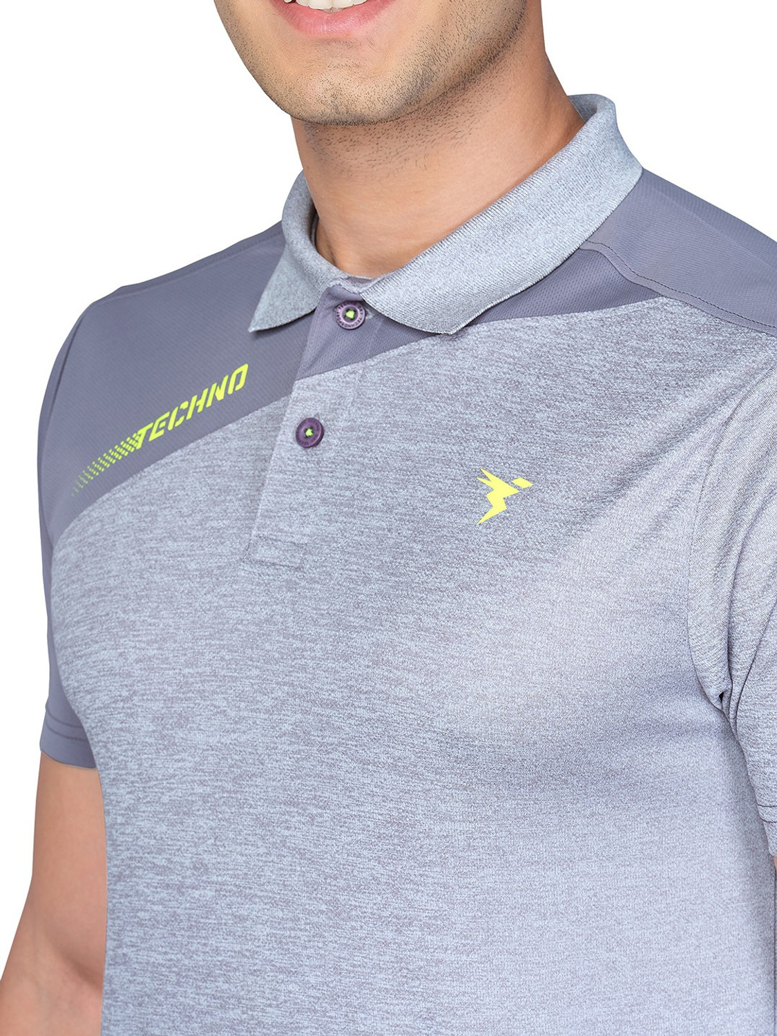 Image of TECHNOSPORT Solid Men Polo Neck Grey T-Shirt
