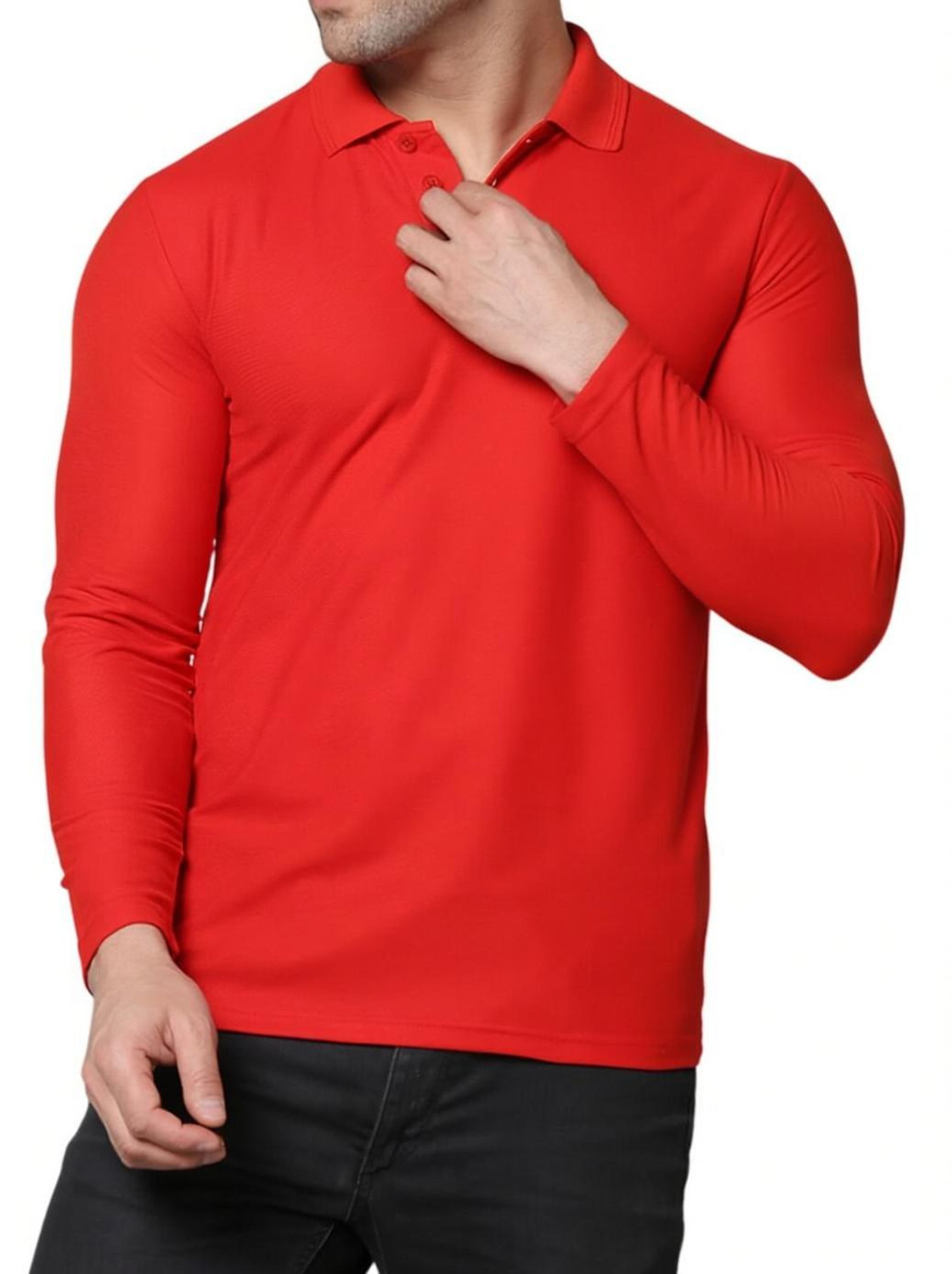 Image of GRIFFON VINCERO Men Solid Mandarin Collar Pure Cotton Red T-Shirt