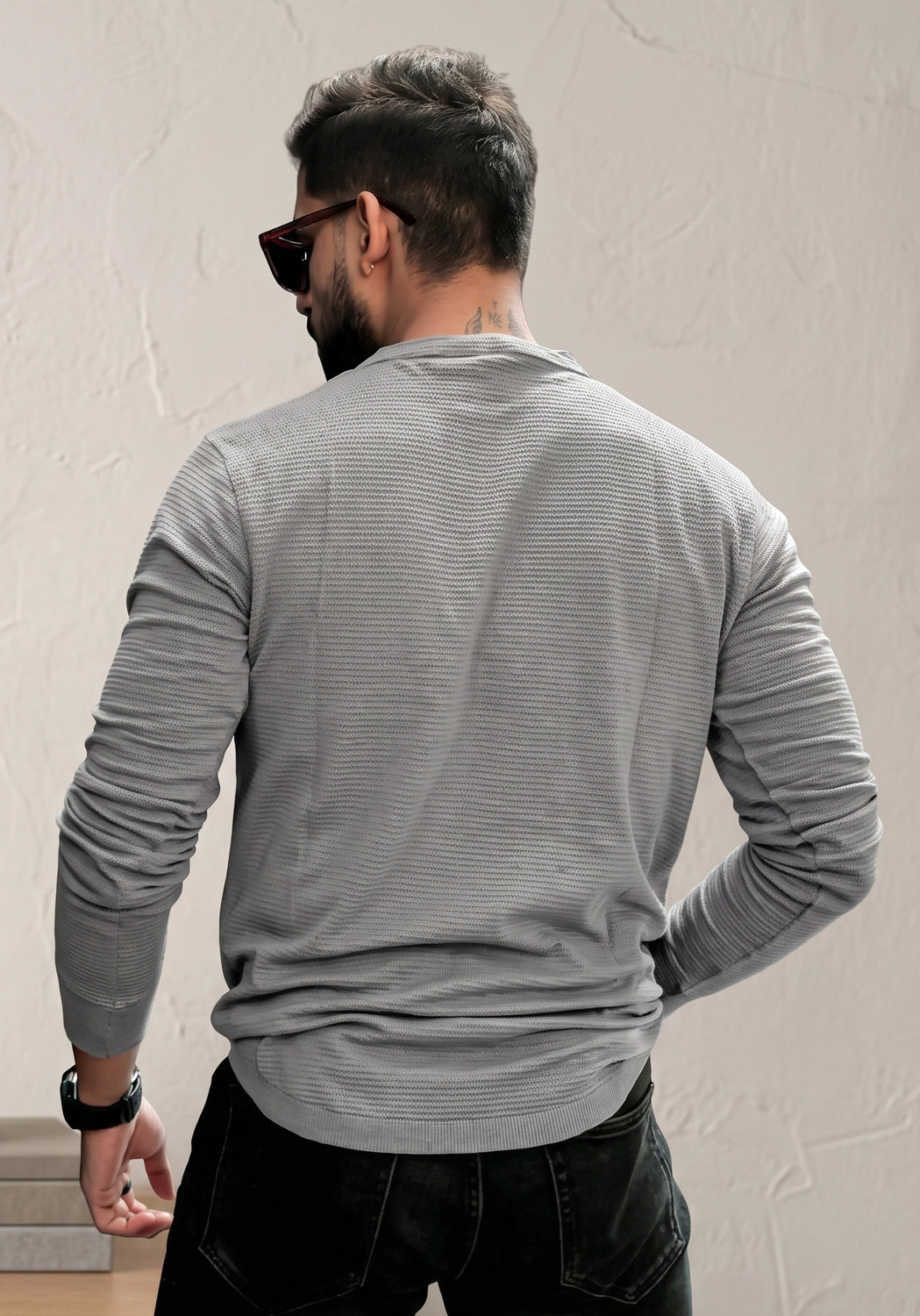 Image of Rufica Pack of 2 Men Self Design Mandarin Collar Cotton Blend Multicolor T-Shirt