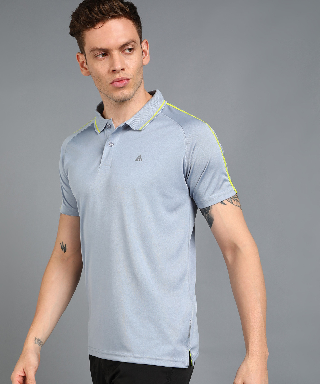 Image of Adrenex Solid Men Polo Neck Light Blue T-Shirt