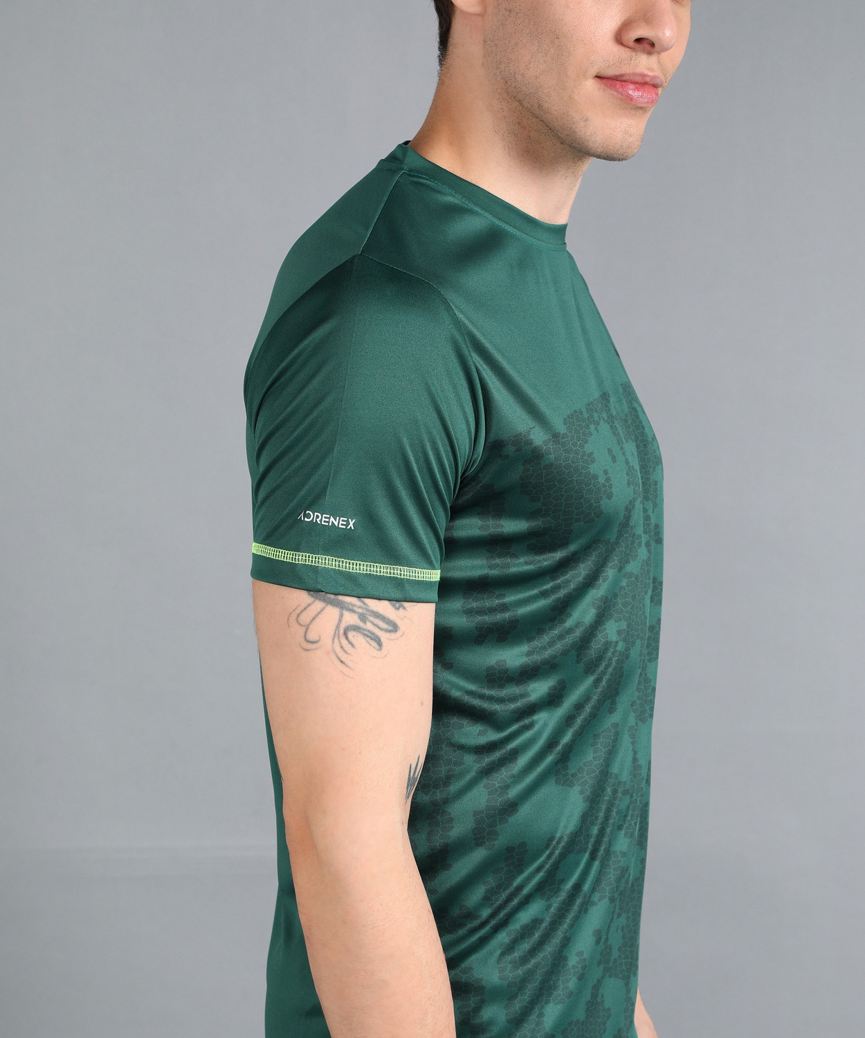 Image of Adrenex Printed Men Round Neck Green T-Shirt