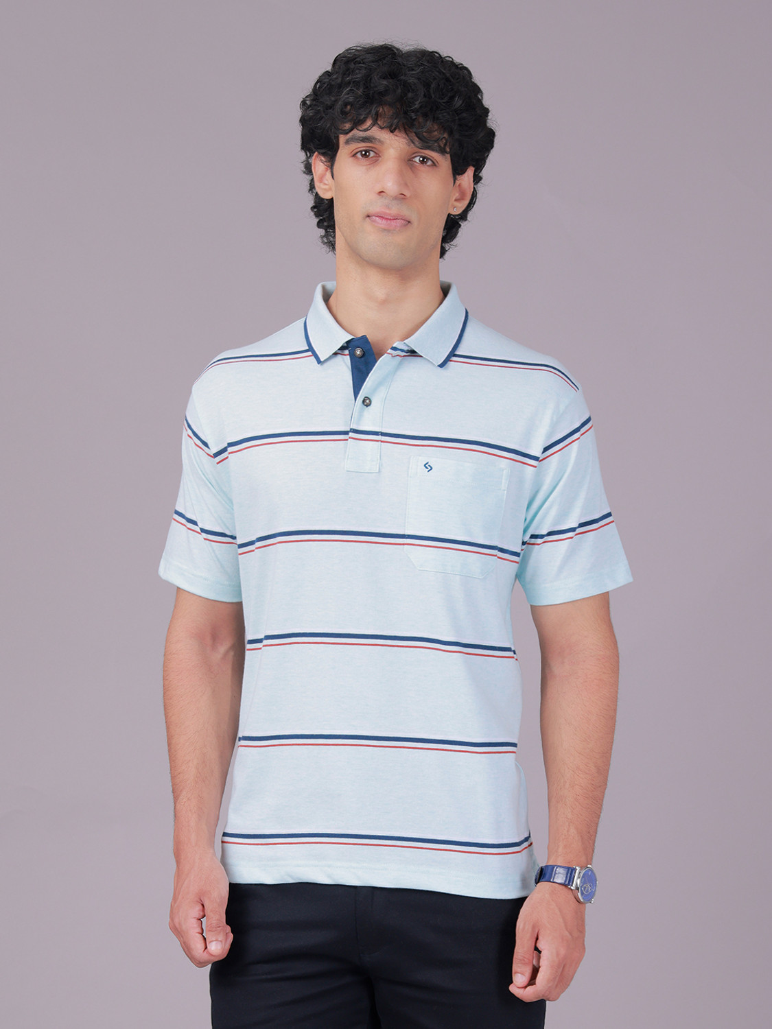 Image of Classic Polo Men Solid Polo Neck Cotton Blend Grey T-Shirt
