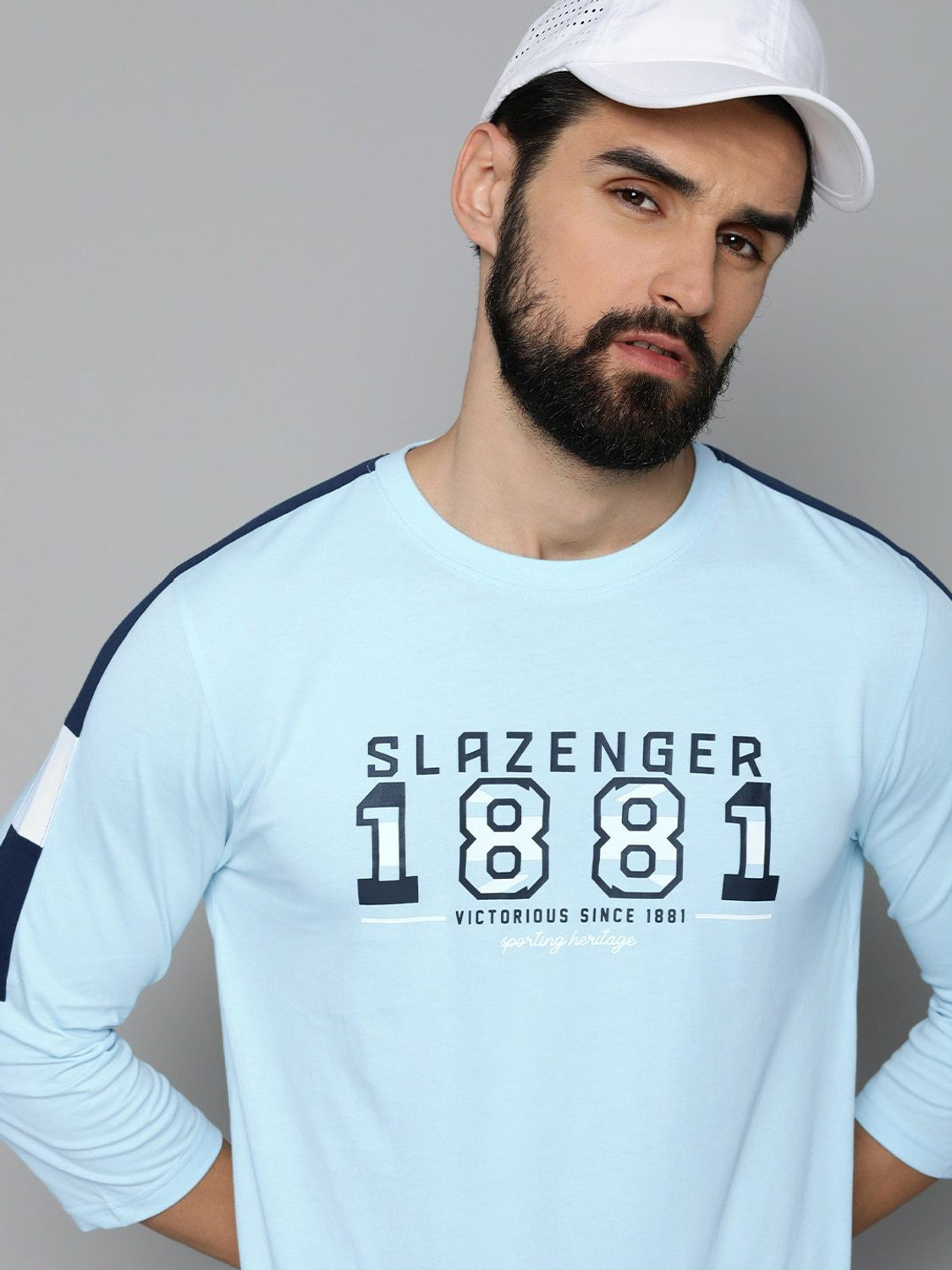 Image of SLAZENGER Sporty Men Round Neck Light Blue T-Shirt