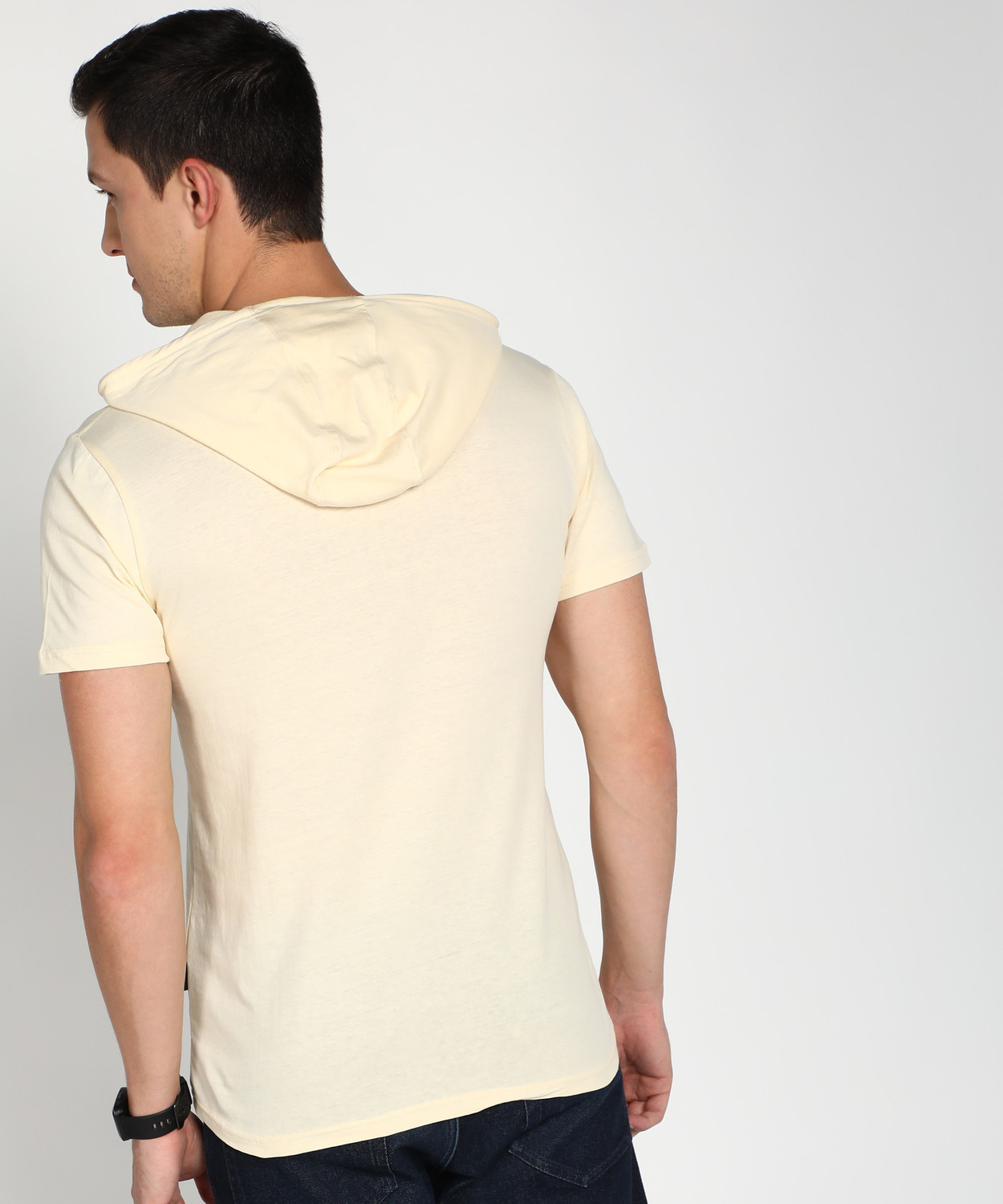 Image of PROVOGUE Printed Men Hooded Neck Beige T-Shirt