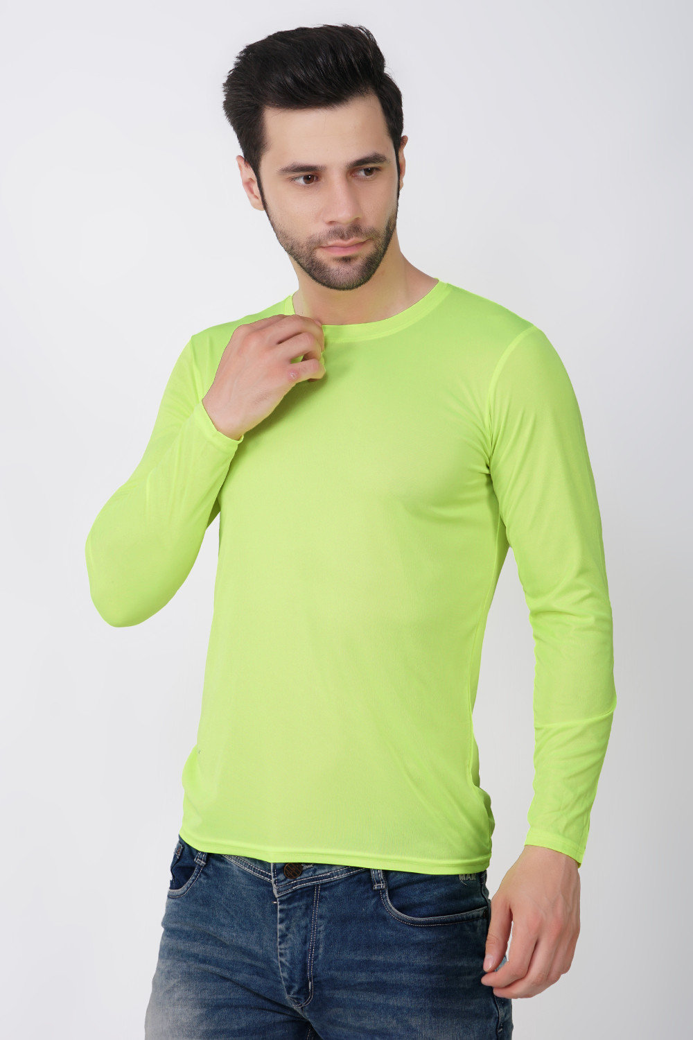 Image of KASPY Men Solid Round Neck Polyester Light Green T-Shirt