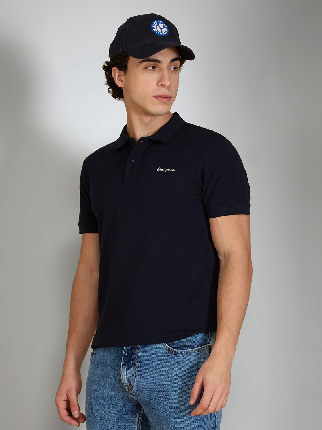 Men Solid Polo Neck Cotton Blend Blue T-Shirt