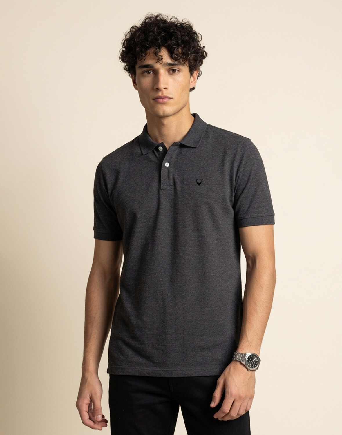 Allen Solly Solid Men Polo Neck Black T-Shirt