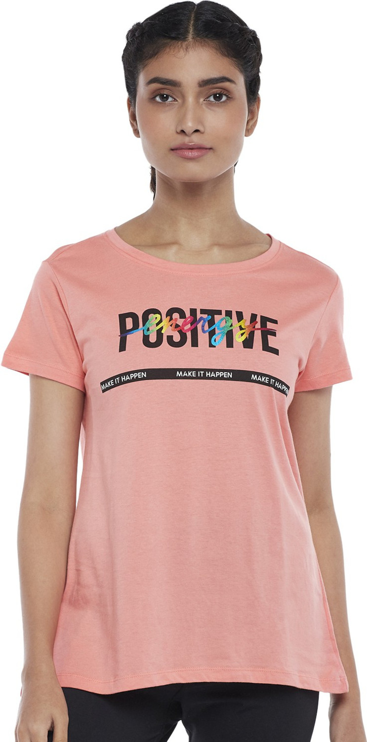 Image of Ajile By Pantaloons Typography Women Round Neck Red T-Shirt