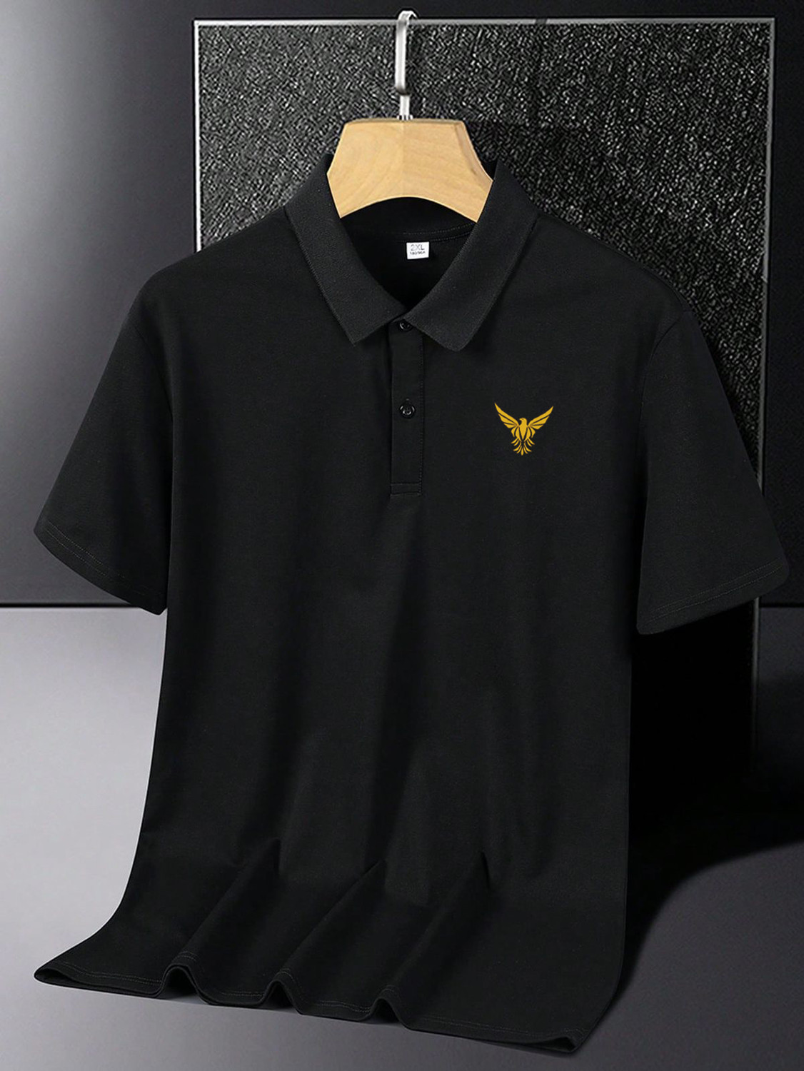 Image of Amaran Men Printed Polo Neck Pure Cotton Black T-Shirt