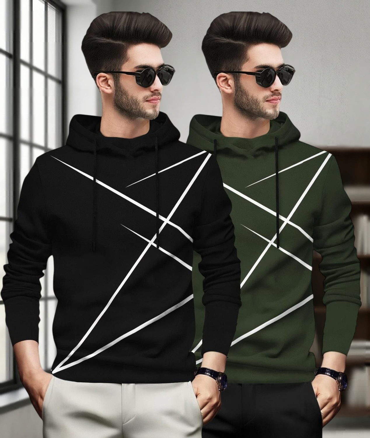 Image of BLIVE Men Printed Hooded Neck Cotton Blend Navy Blue, Yellow T-Shirt