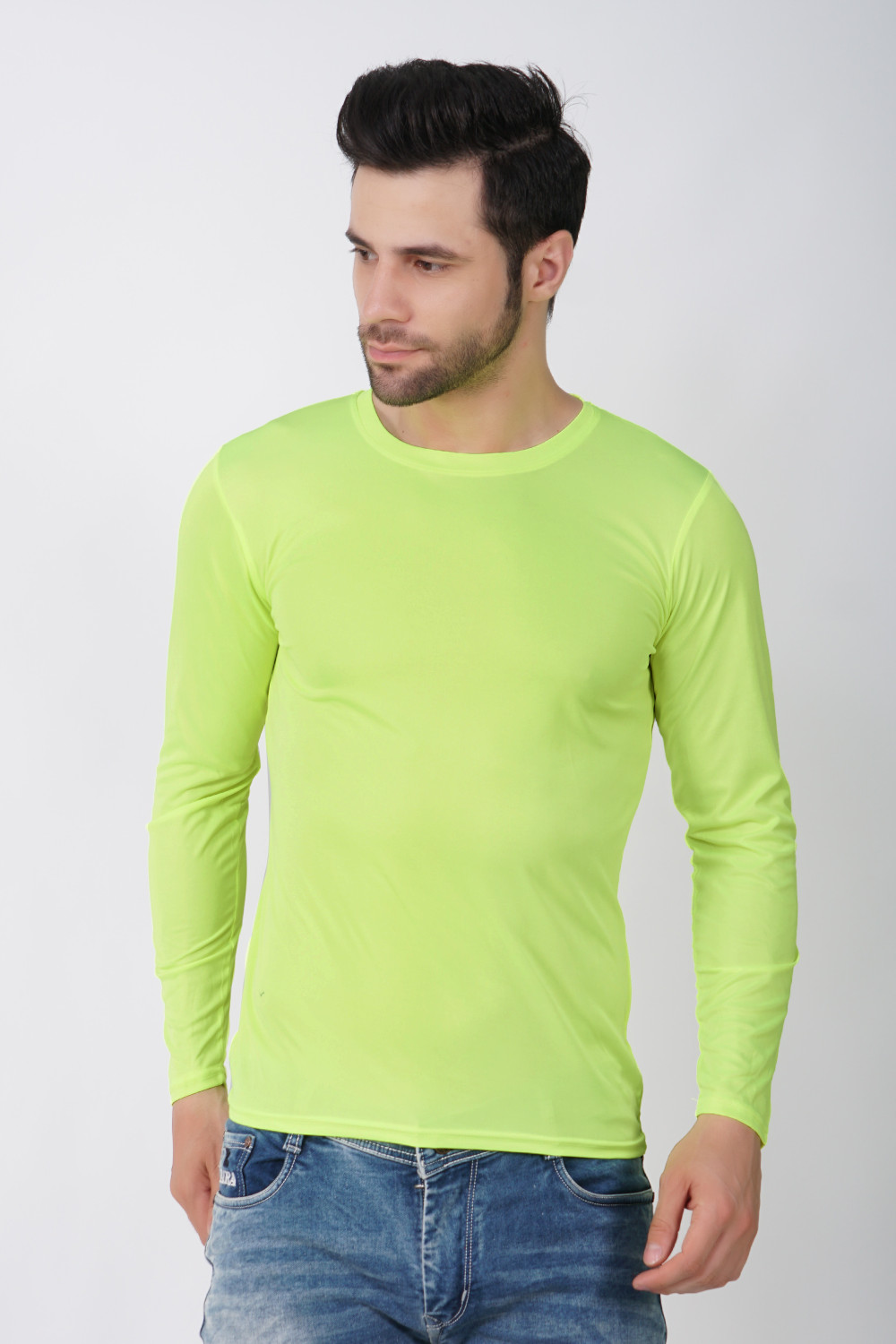Image of KASPY Men Solid Round Neck Polyester Light Green T-Shirt