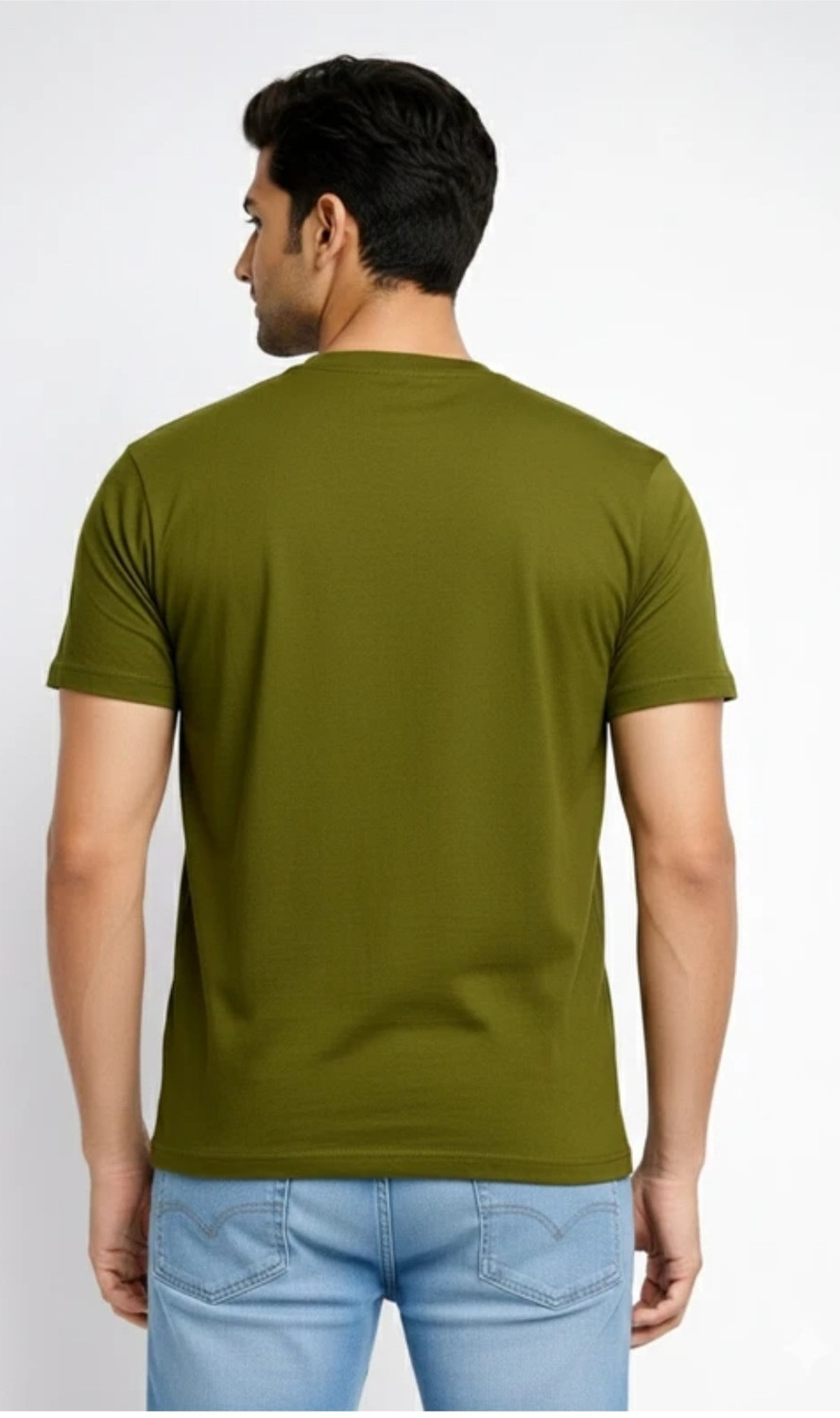 Image of AJNESH COLLECTION Men Solid Round Neck Cotton Blend Dark Green T-Shirt