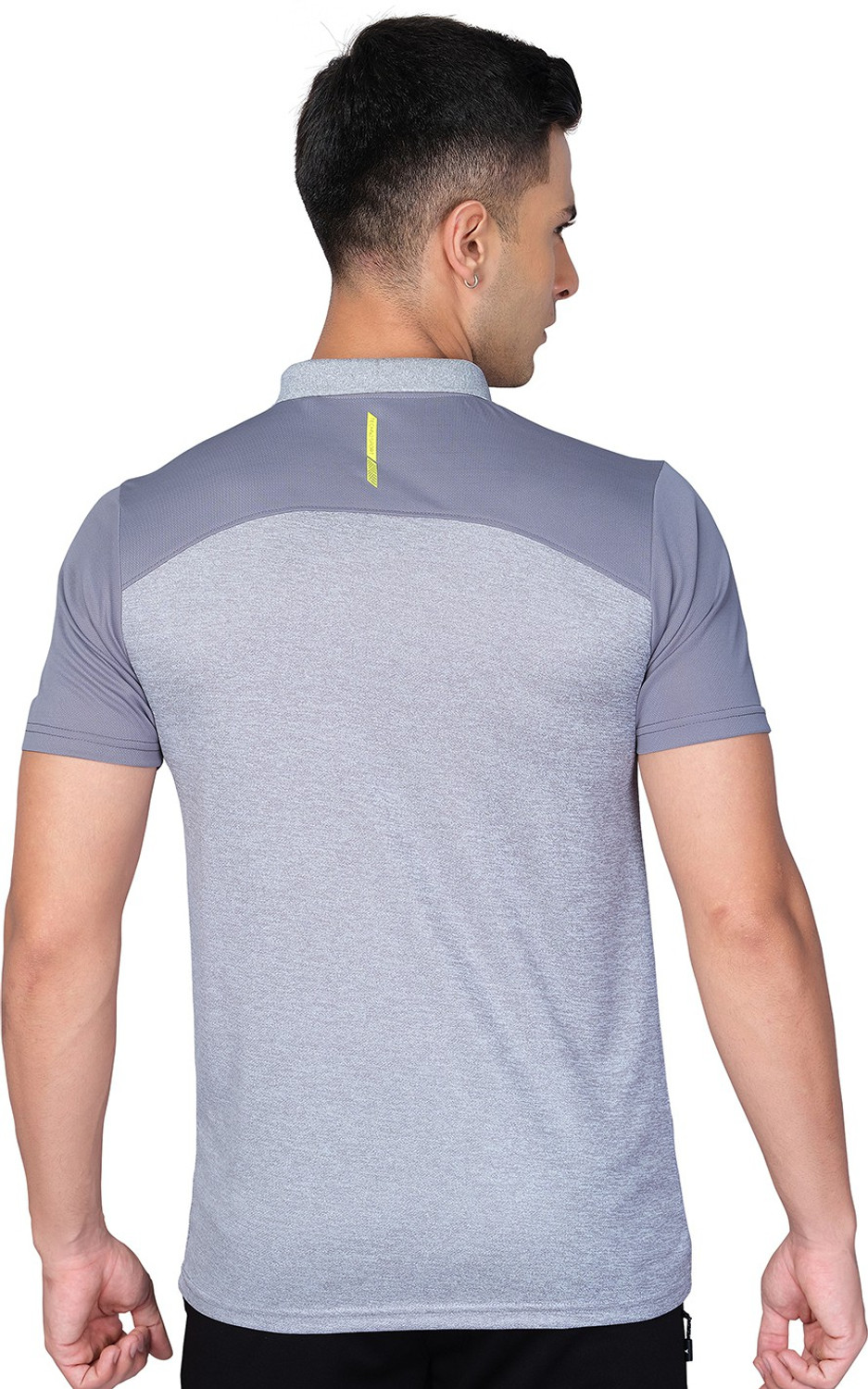 Image of TECHNOSPORT Solid Men Polo Neck Grey T-Shirt