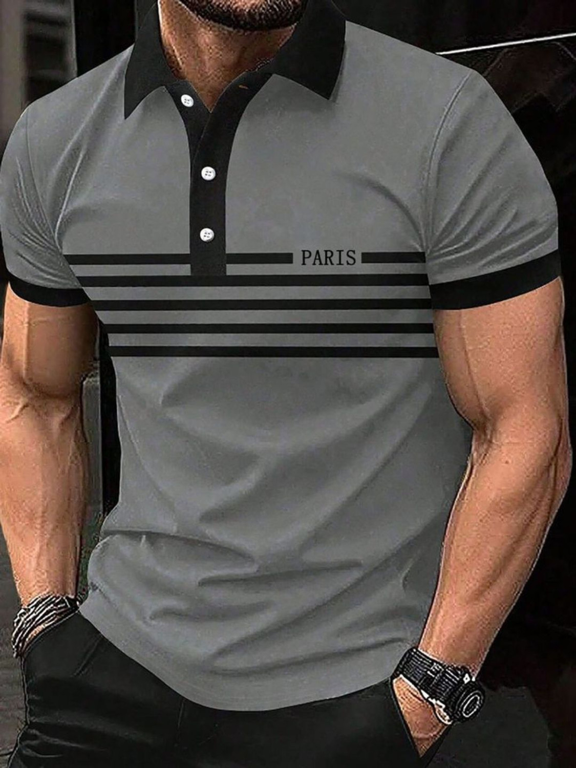 Image of TAZO Men Printed Polo Neck Cotton Blend Blue, White T-Shirt