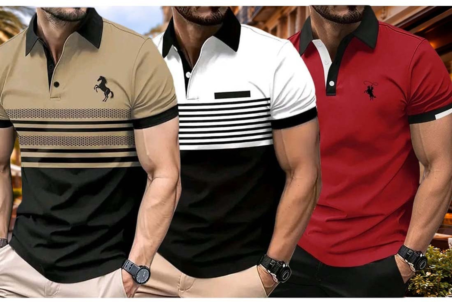 Image of TRIPR Men Solid Mandarin Collar Cotton Blend Pink, Black T-Shirt