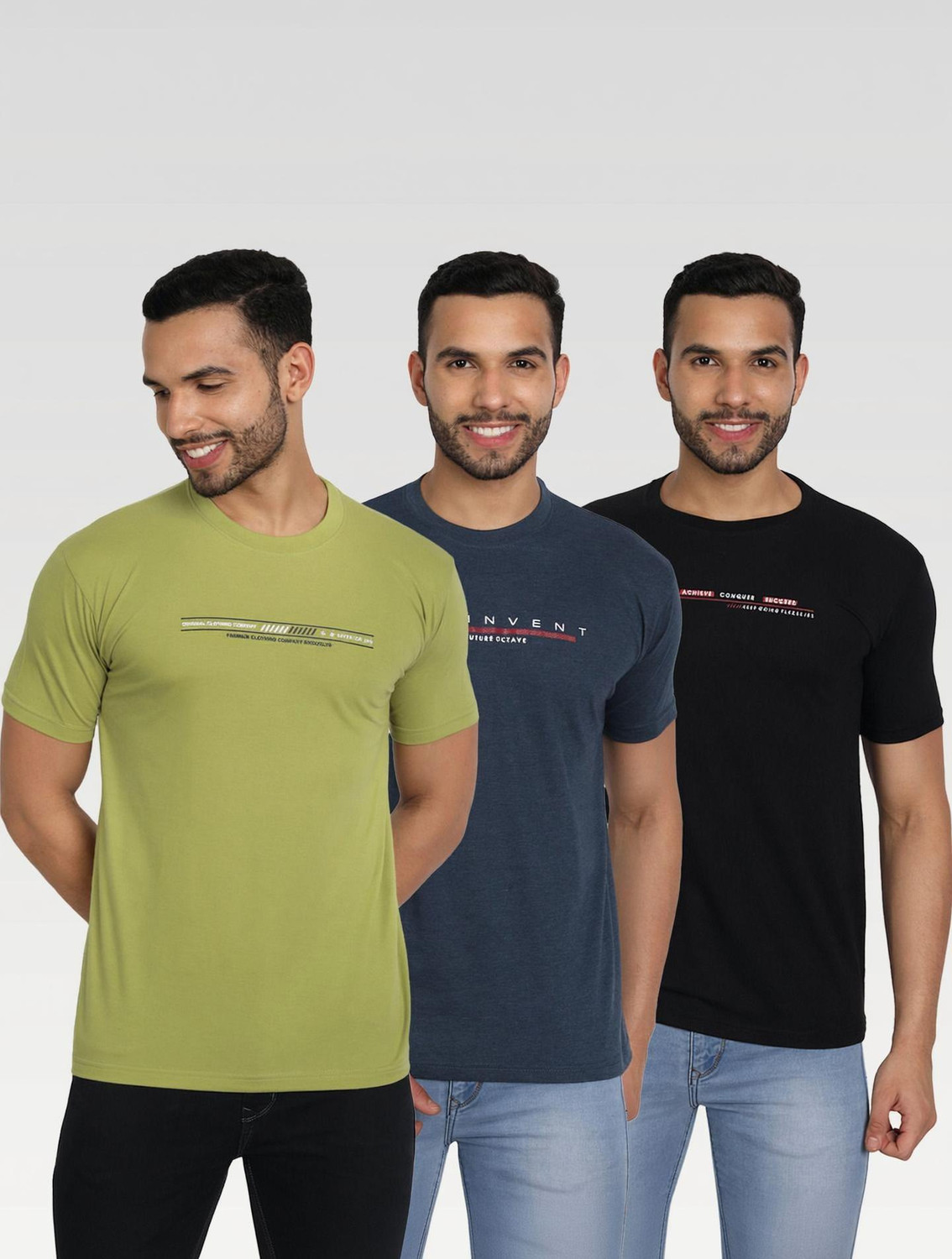 Zeffit Printed Men Round Neck Black, Blue, Dark Green T-Shirt