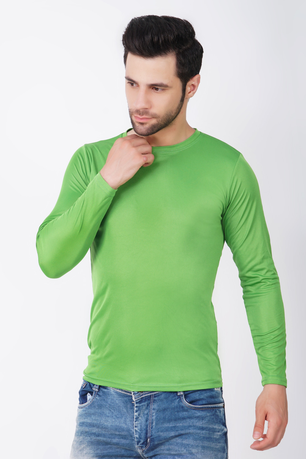 Image of KASPY Men Solid Round Neck Polyester Green T-Shirt