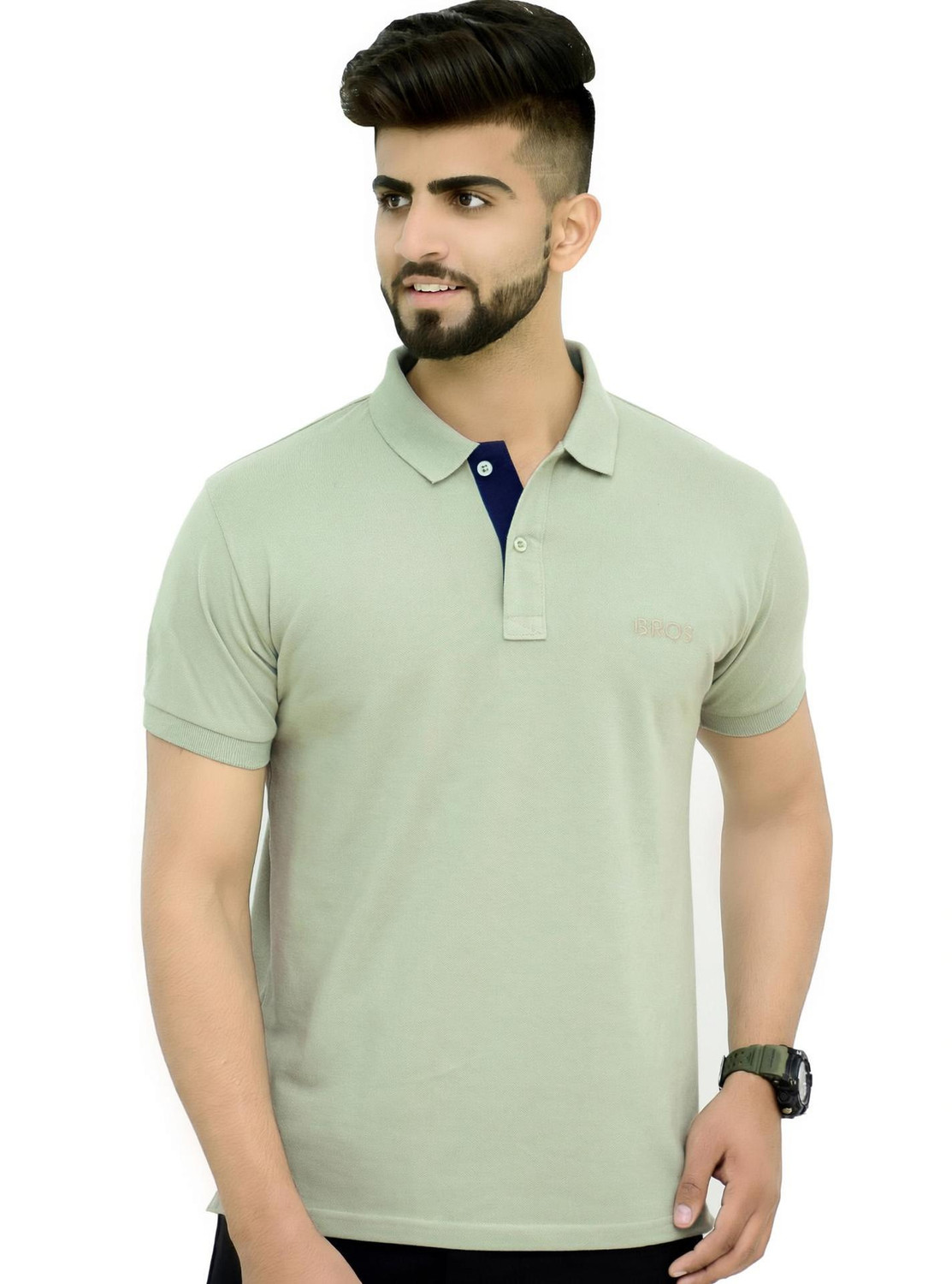 3BROS Solid Men Polo Neck Green T-Shirt