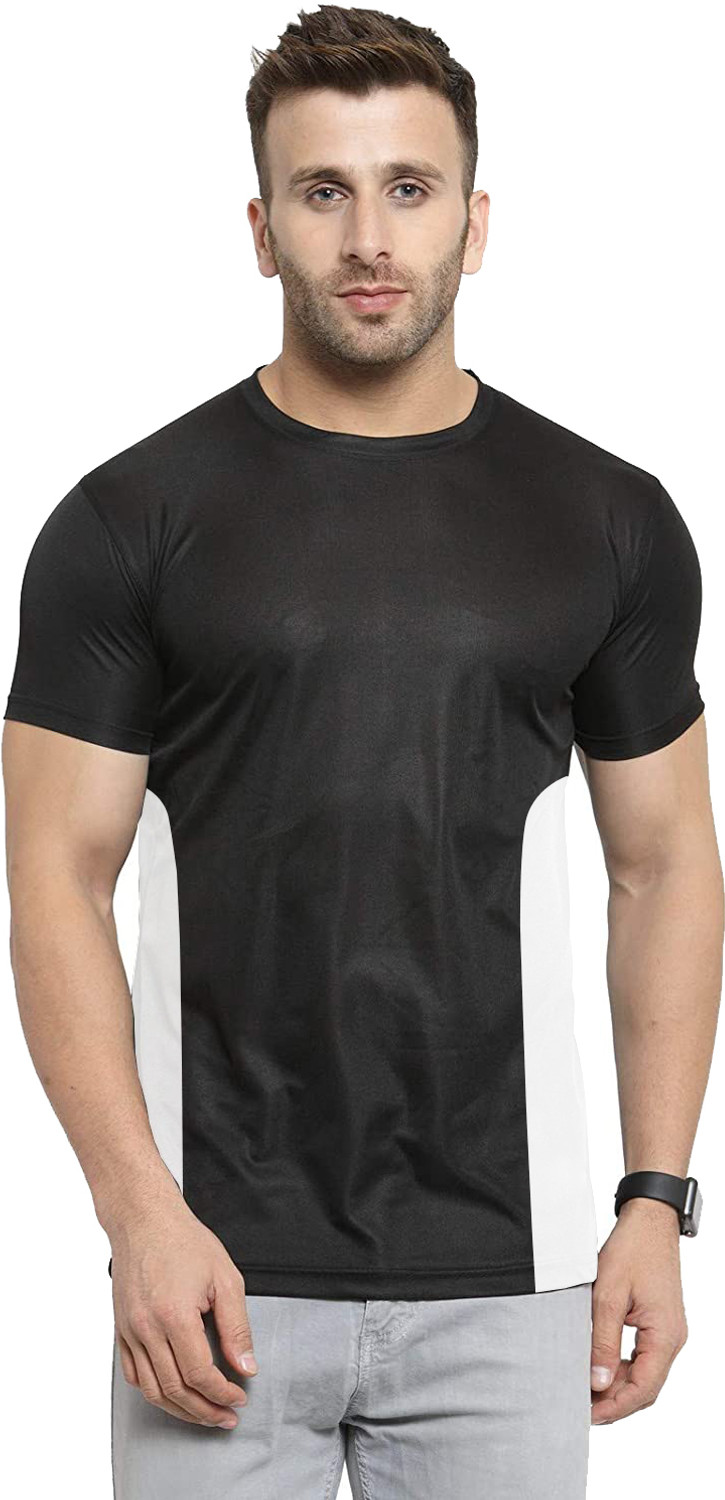 Image of UDI n ADI Solid Men Round Neck Navy Blue, Black T-Shirt